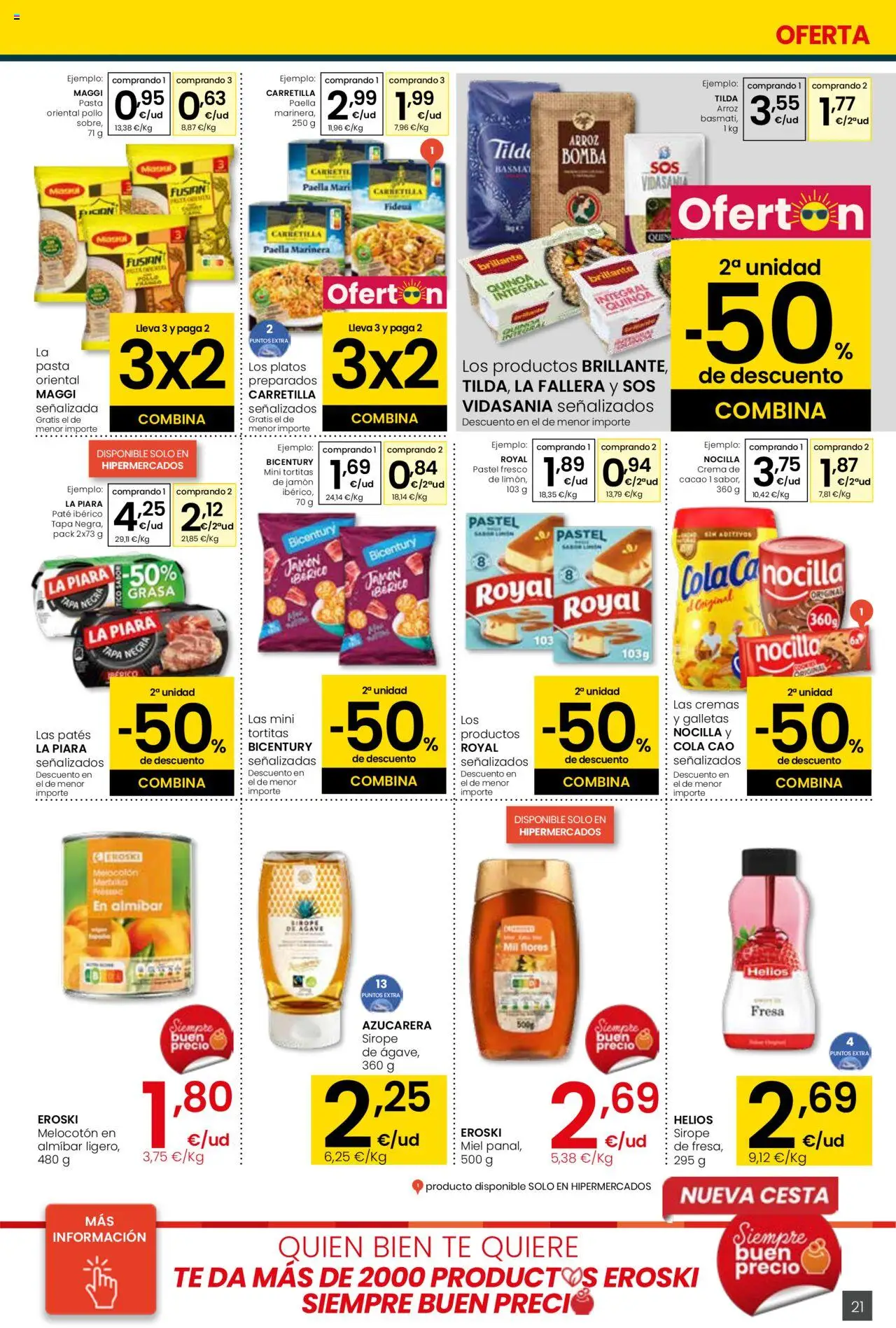 Eroski - Para conquistarte │ válido desde el 12.06.2025 | Página: 21 | Productos: Jamón, Arroz, Pasta, Φρυγανιές σικάλεως