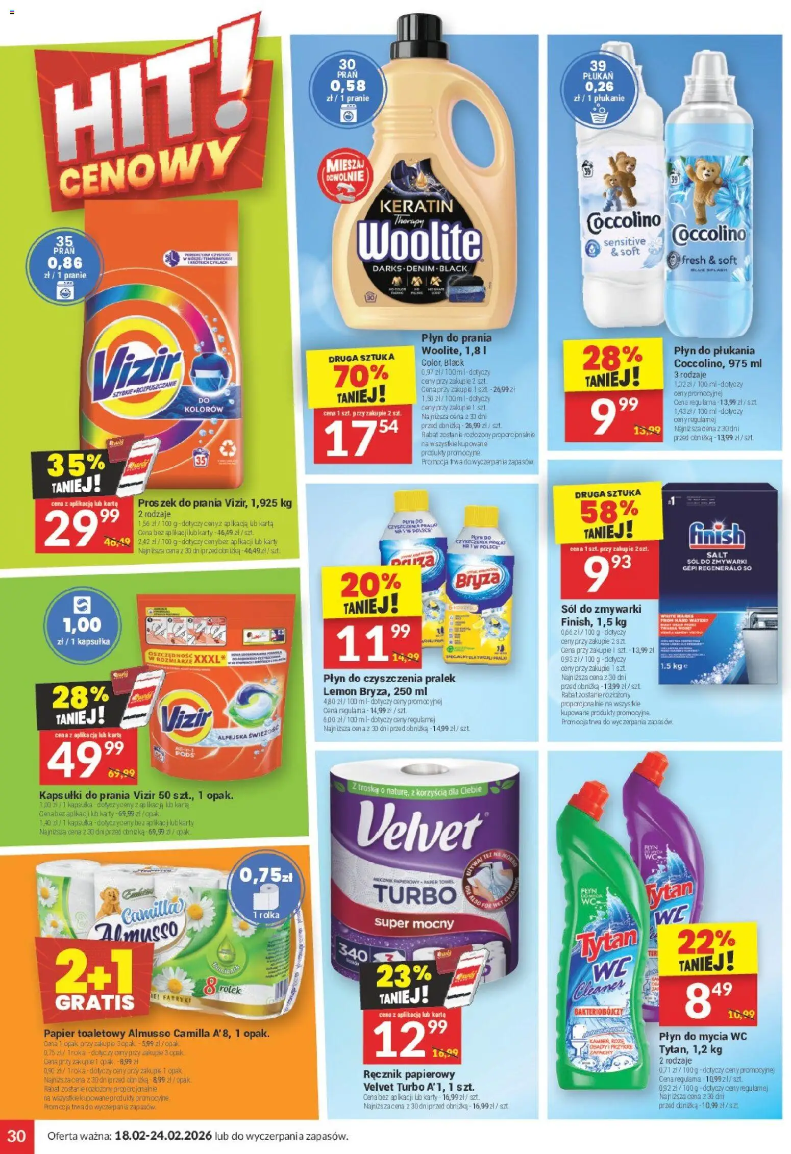 Twój Market Gazetka od 18.02.2026 | Strona: 30 | Produkty: Karta, Sól do zmywarki, Finish, Sól