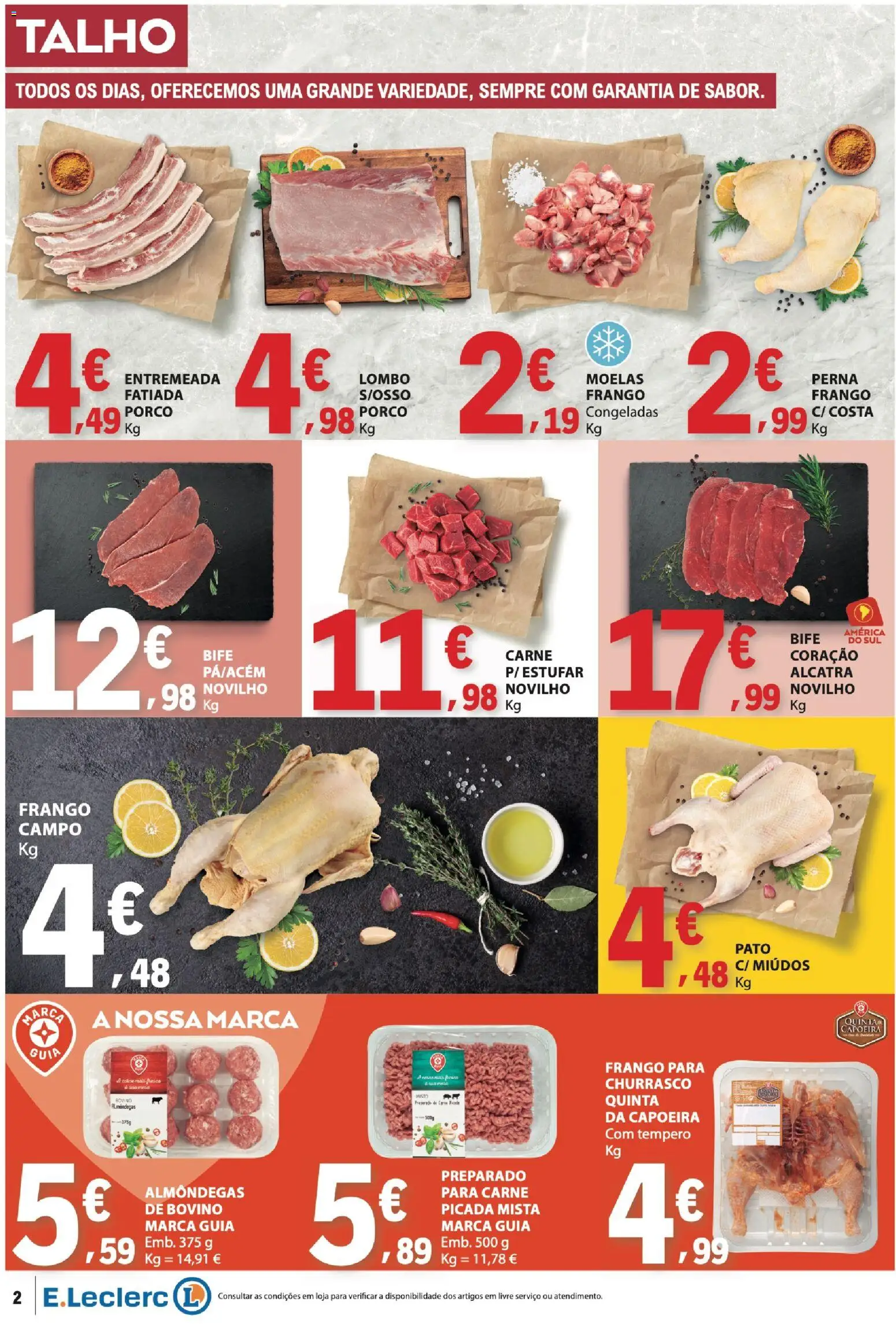 E.Leclerc folheto │ válido de 16.04.2026 | Página: 2 | Produtos: Frango, Carne picada, Lombo, Moelas