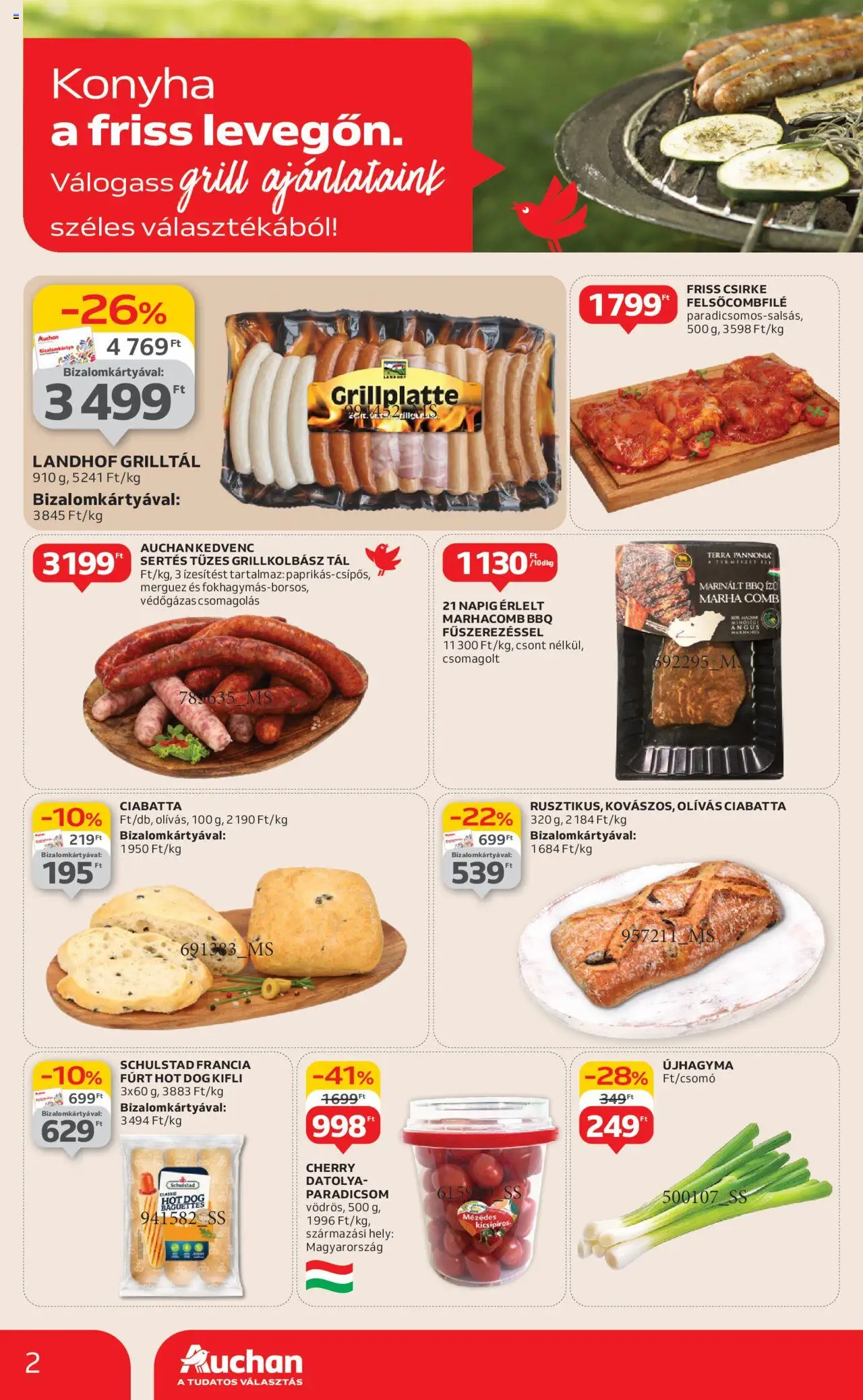 Auchan akciós ujság - amely érvényes a következő dátumtól: 12.06.2025 | Oldal: 2 | Termékek: Datolya, Grillkolbász, Grill, Ciabatta