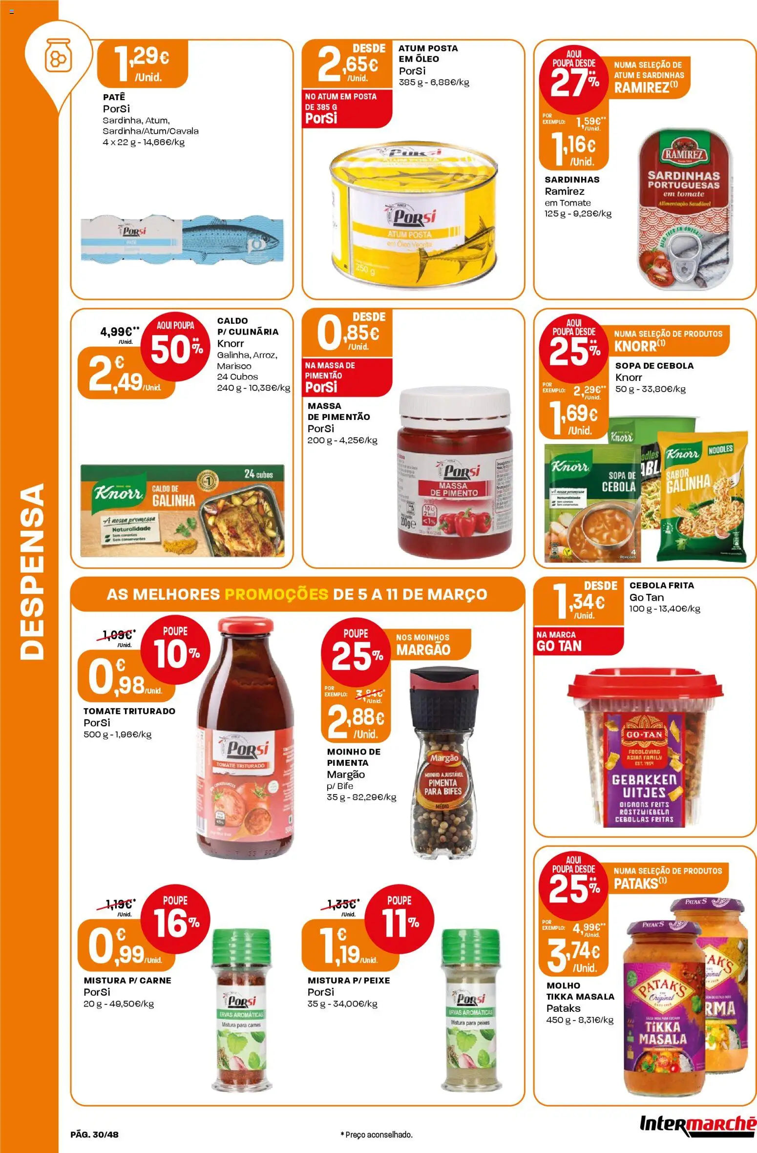 Intermarché folheto │ válido de 05.03.2026 | Página: 30 | Produtos: Knorr, Cebola, Sardinhas, Massa