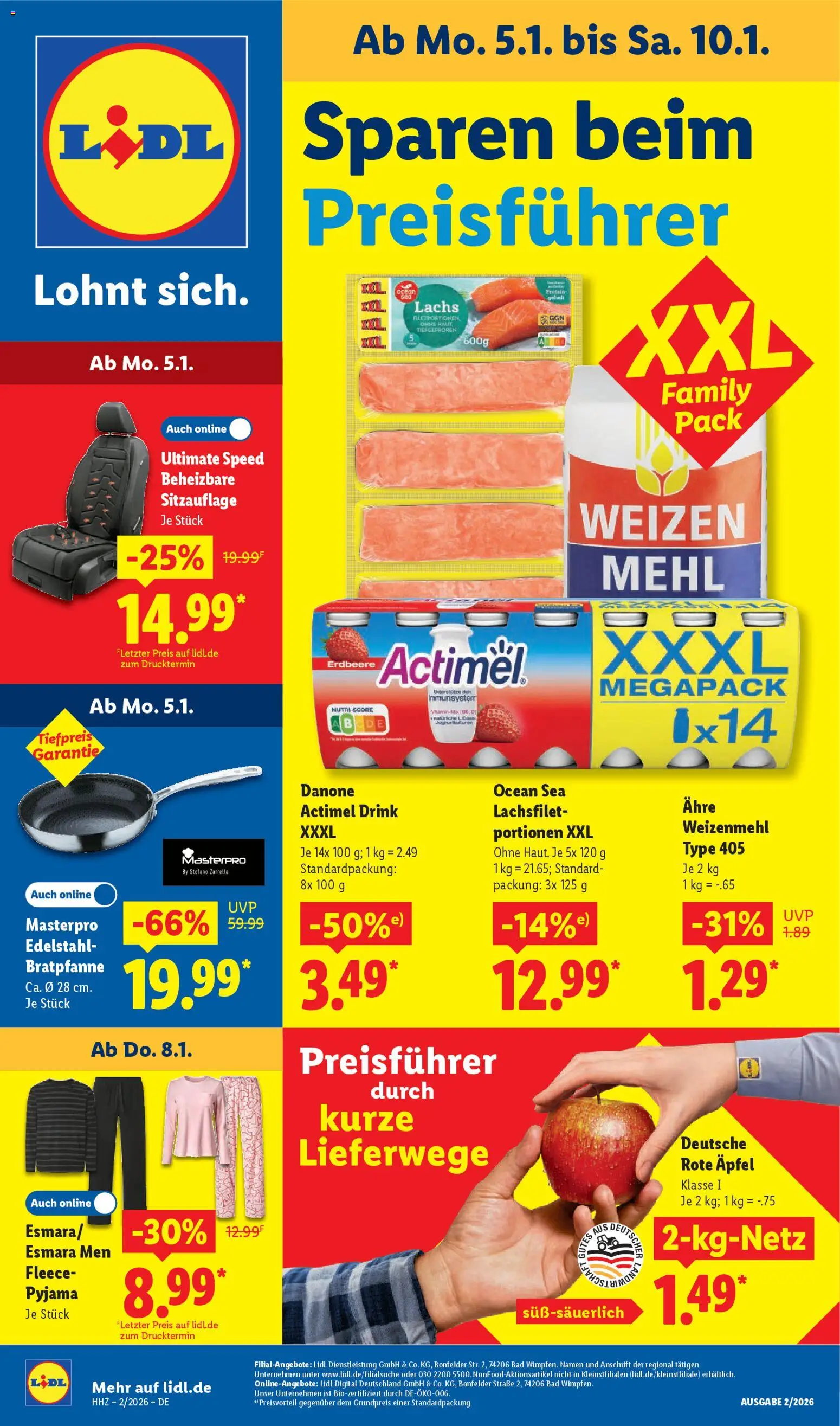 Lidl Prospekt Hilders – gültig ab 05.01.2026 | Seite: 1 | Produkte: Actimel, Bad, Weizenmehl, Lachs