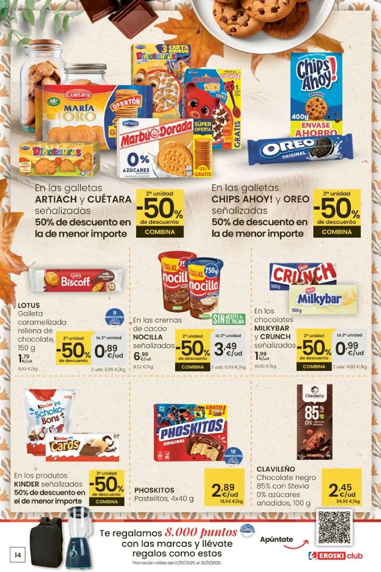 Eroski - Ofertón │ válido desde el 16.10.2025 | Página: 14 | Productos: Chocolate, Té, Galletas, Φρυγανιές σικάλεως