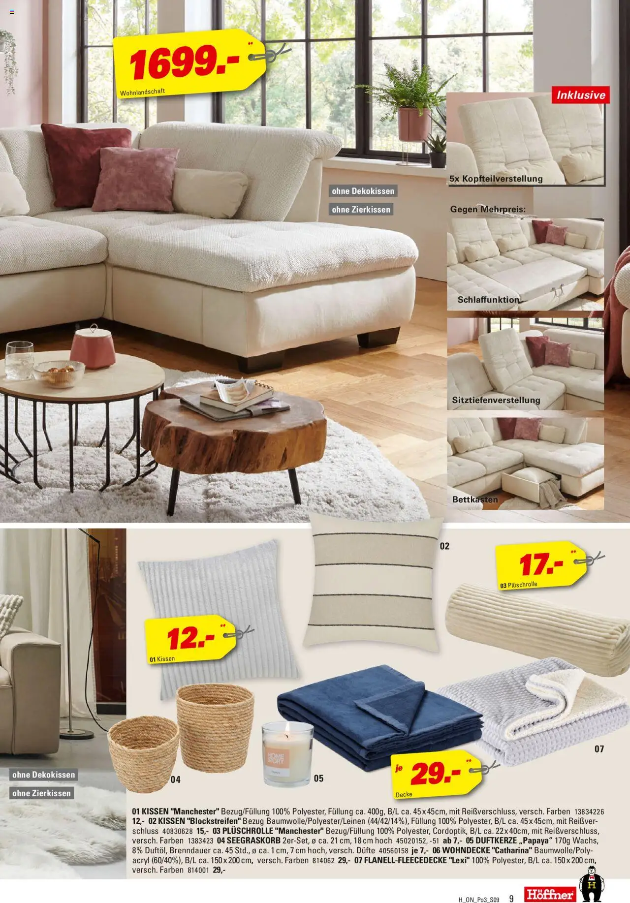 Höffner - Polster Spezial - gültig ab dem 27.08.2025 | Seite: 9 | Produkte: Wohnlandschaft, Kissen, Decke