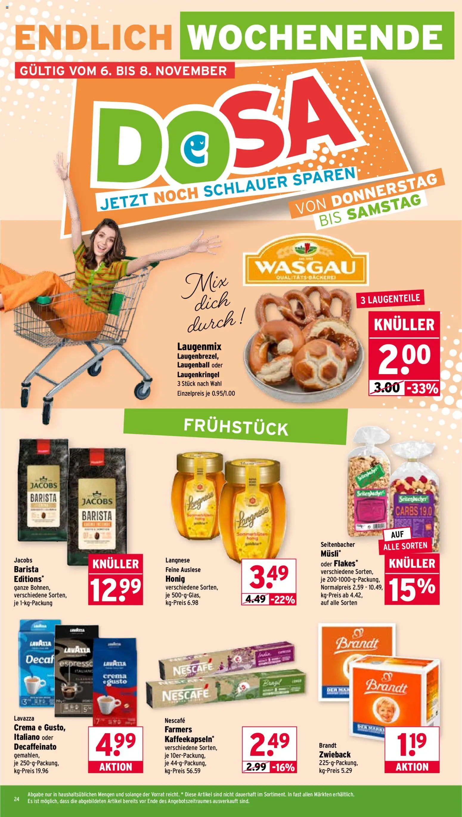 Wasgau Prospekt 	 – gültig ab 03.11.2025 | Seite: 24 | Produkte: Lavazza, Langnese, Nescafe, Bäckerei