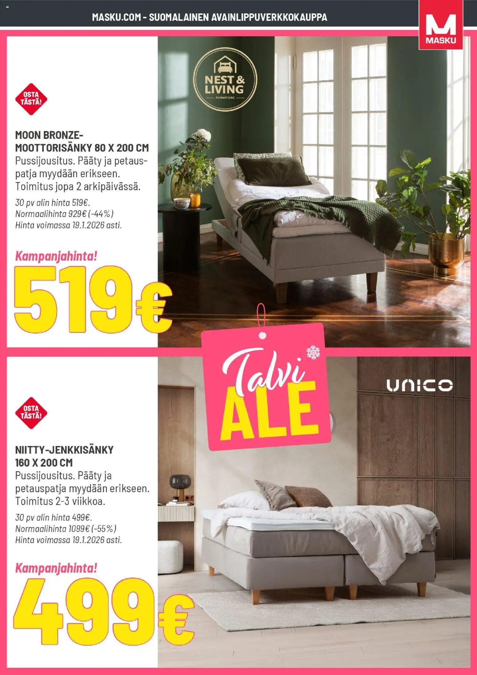 Masku tarjoukset – voimassa 05.01.2026 alkaen | Sivu: 9 | Tuotteet: Moottorisänky, Patja, Petauspatja