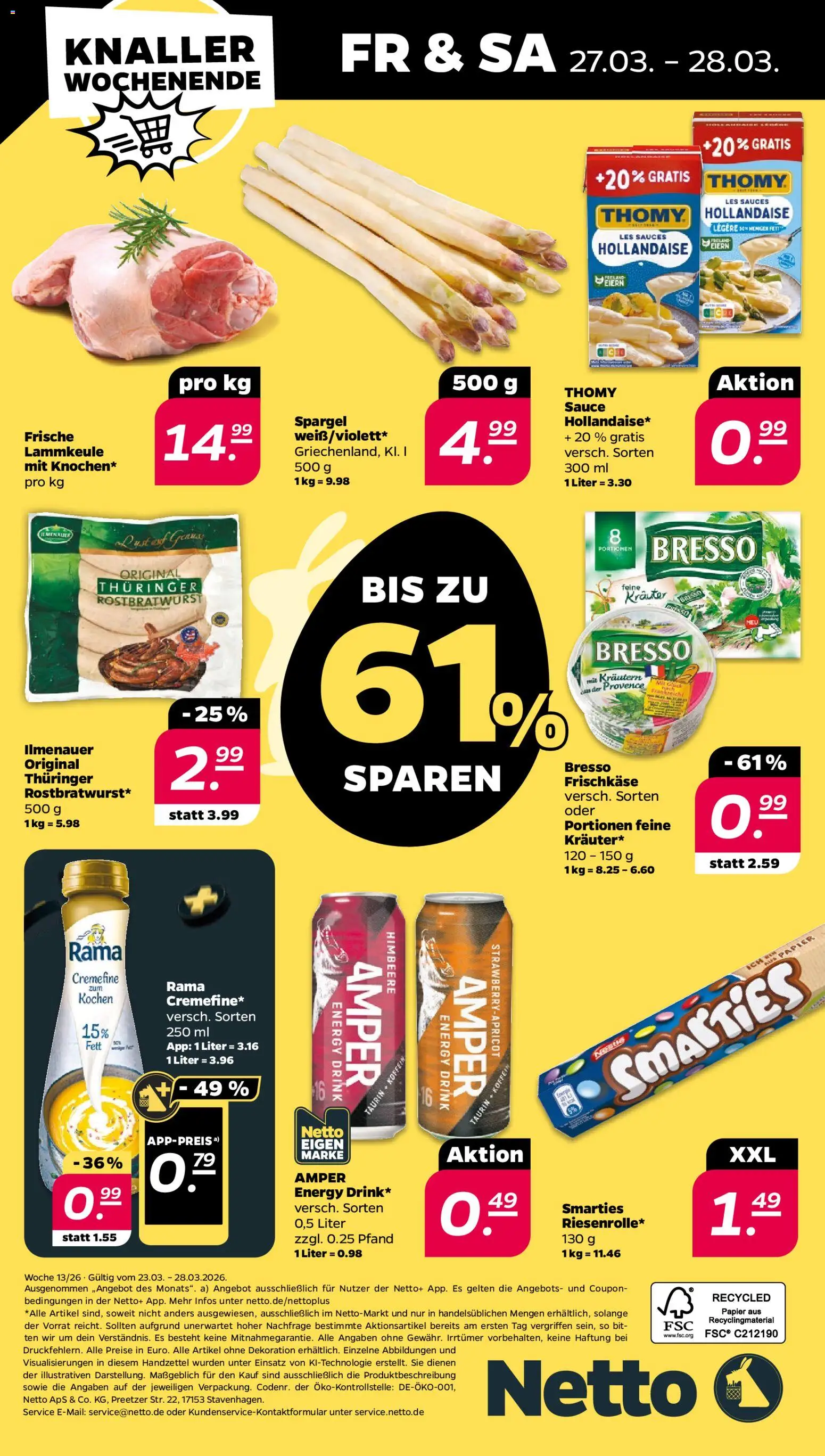 Netto Prospekt 	 – gültig ab 23.03.2026 | Seite: 38 | Produkte: Lammkeule, Thomy les sauces, Energy, Bresso