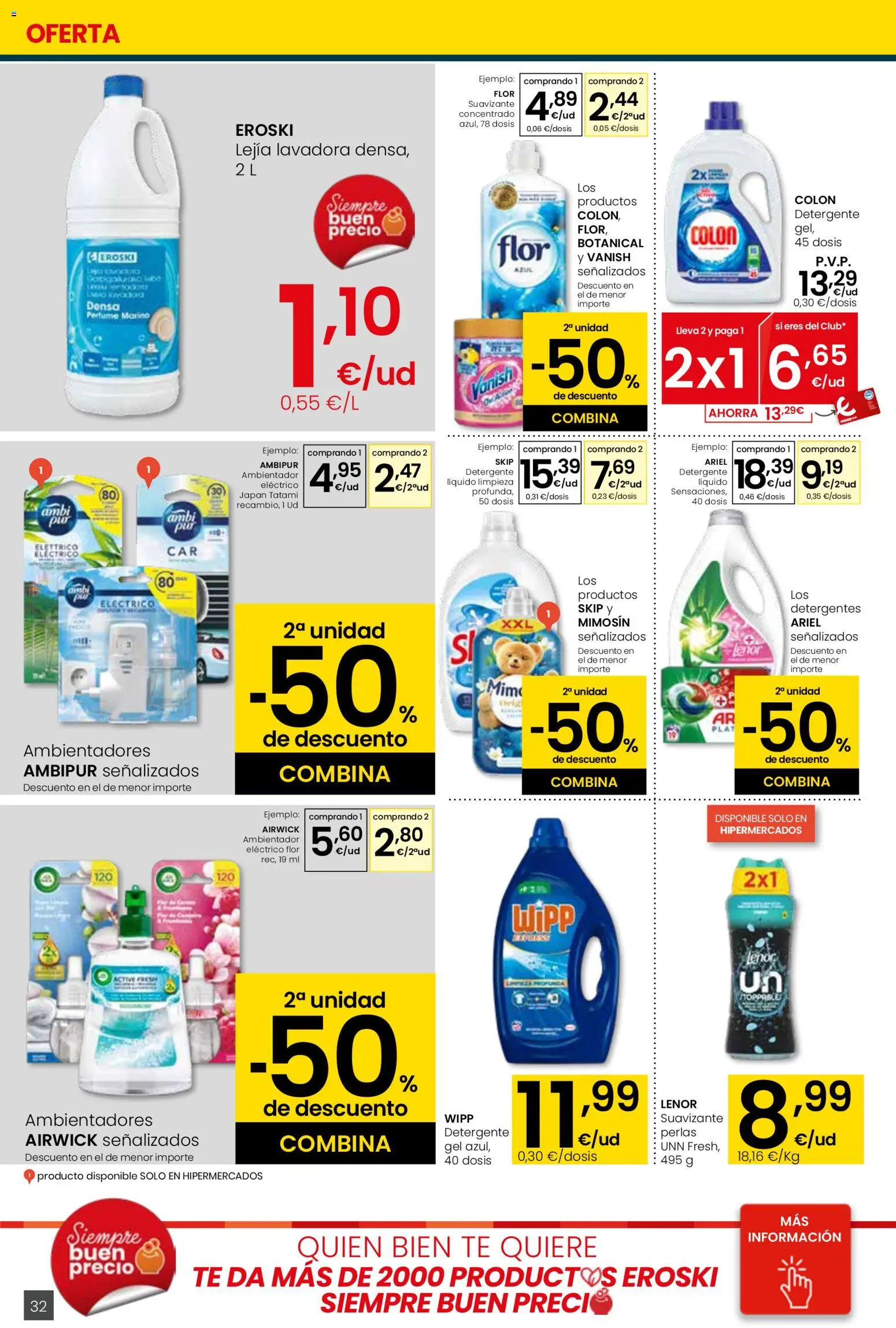 Eroski - Siempre a buen precio  │ válido desde el 12.02.2026 | Página: 32 | Productos: Té, Detergente líquido, Suavizante, Lavadora