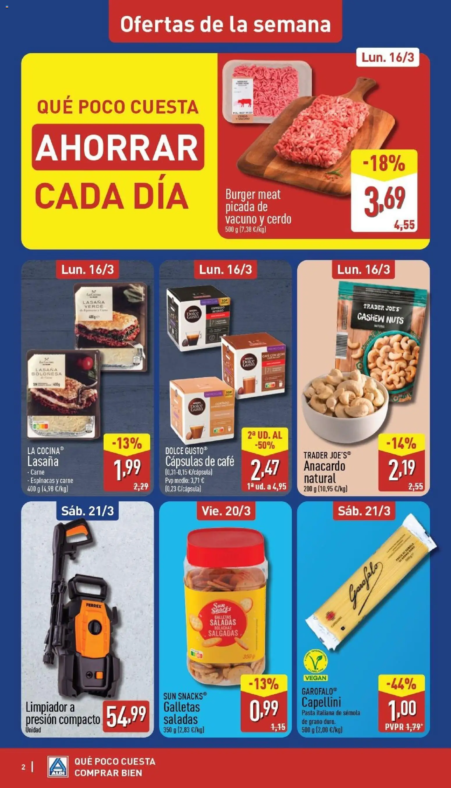 Aldi folleto Canarias │ válido desde el 16.03.2026 | Página: 2 | Productos: Café, Cerdo, Πορσελάνη, Lasaña