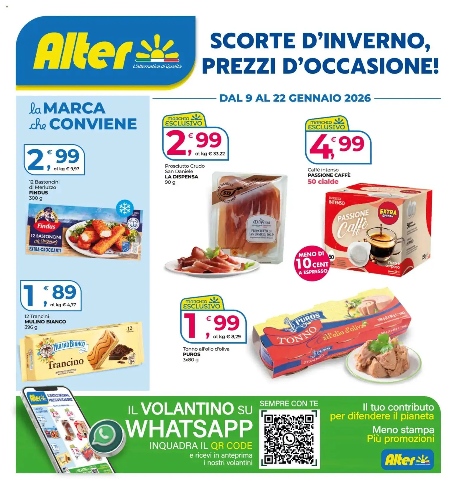 Volantino Alter Discount del 09.01.2026 | Pagina: 1 | Prodotti: Tè, Merluzzo, Prosciutto, Tonno