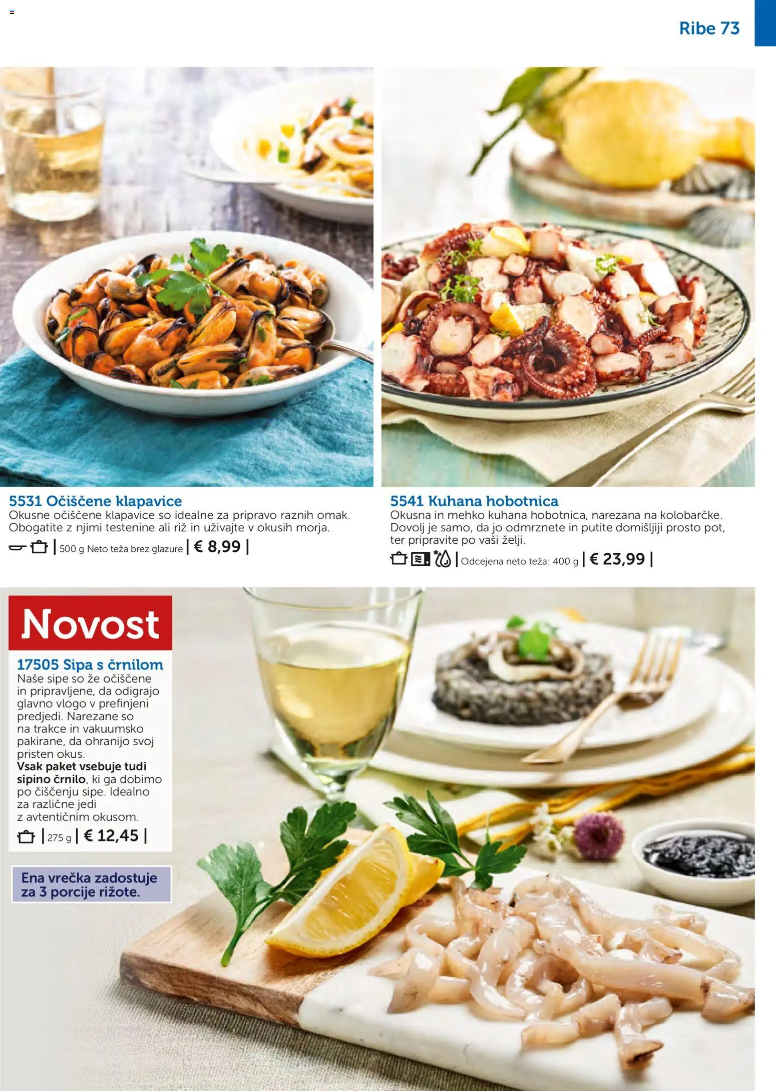 Novi Bofrost katalog ponudbe – veljaven od 01.11.2025 | Stran: 73 | Izdelki: Teza, Hobotnica, Ribe, Testenine