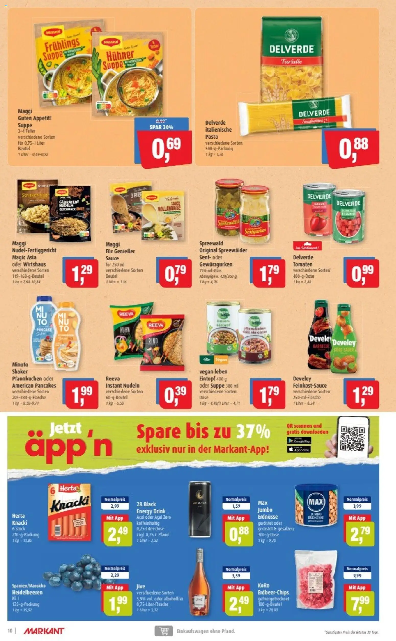 Markant Prospekt 	 – gültig ab 19.01.2026 | Seite: 10 | Produkte: Erdnüsse, Energy, Tomaten, Pasta