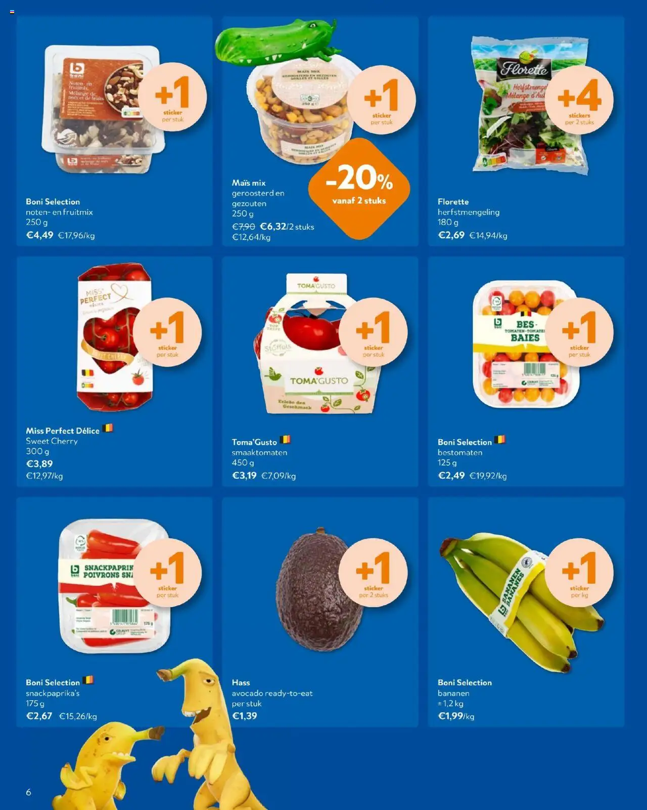  | Pagina: 6 | Producten: Bananen, Noten, Maïs, Stickers