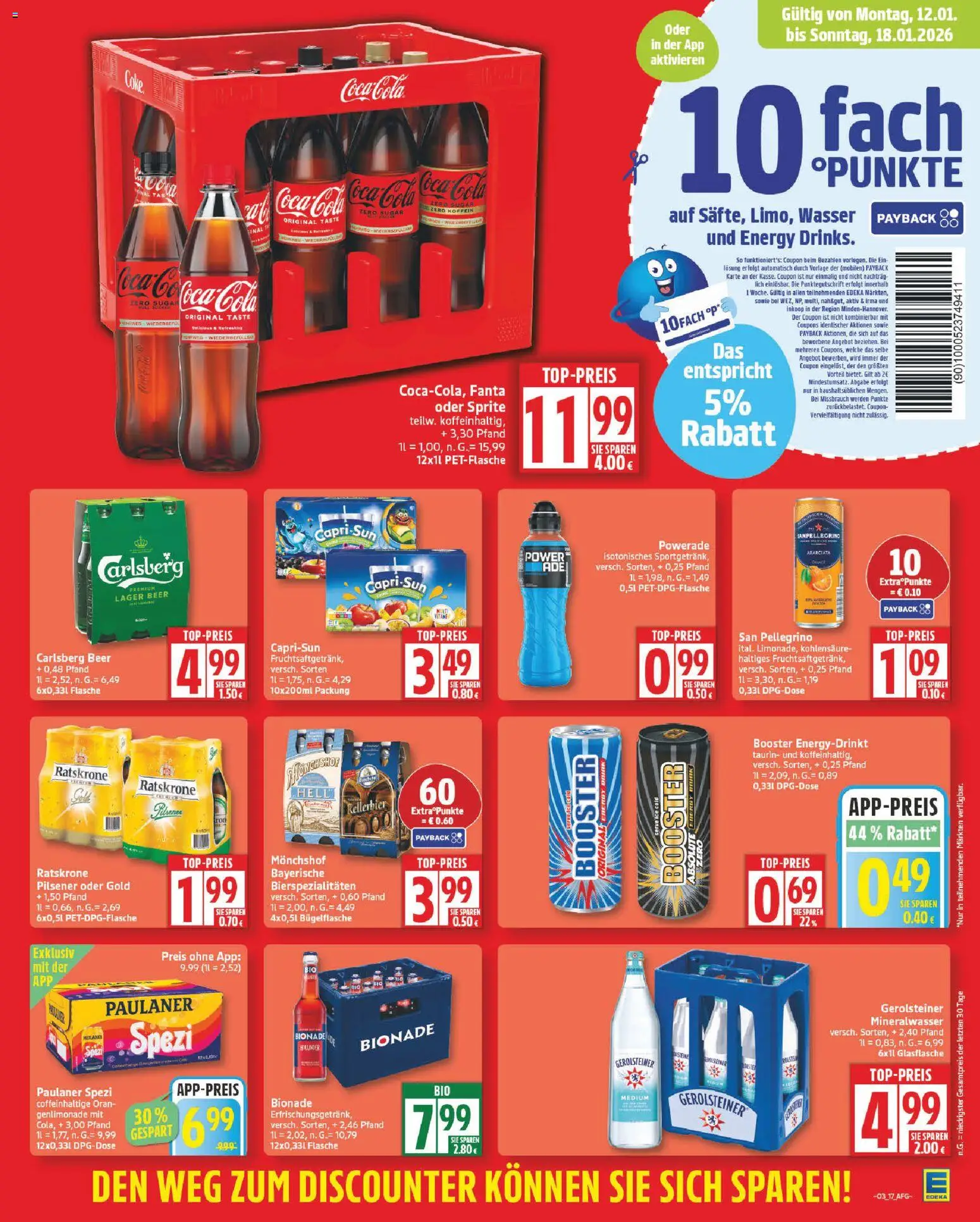 Edeka Prospekt 	 – gültig ab 12.01.2026 | Seite: 17 | Produkte: Coca cola, Sprite, Cola, Paulaner