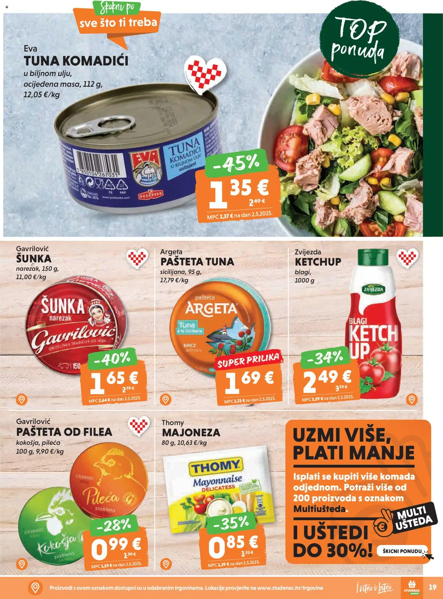 Studenac katalog | vrijedi od 25.02.2026 | Stranica: 19 | Proizvodi: Šunka, Pašteta, Majoneza, Tuna