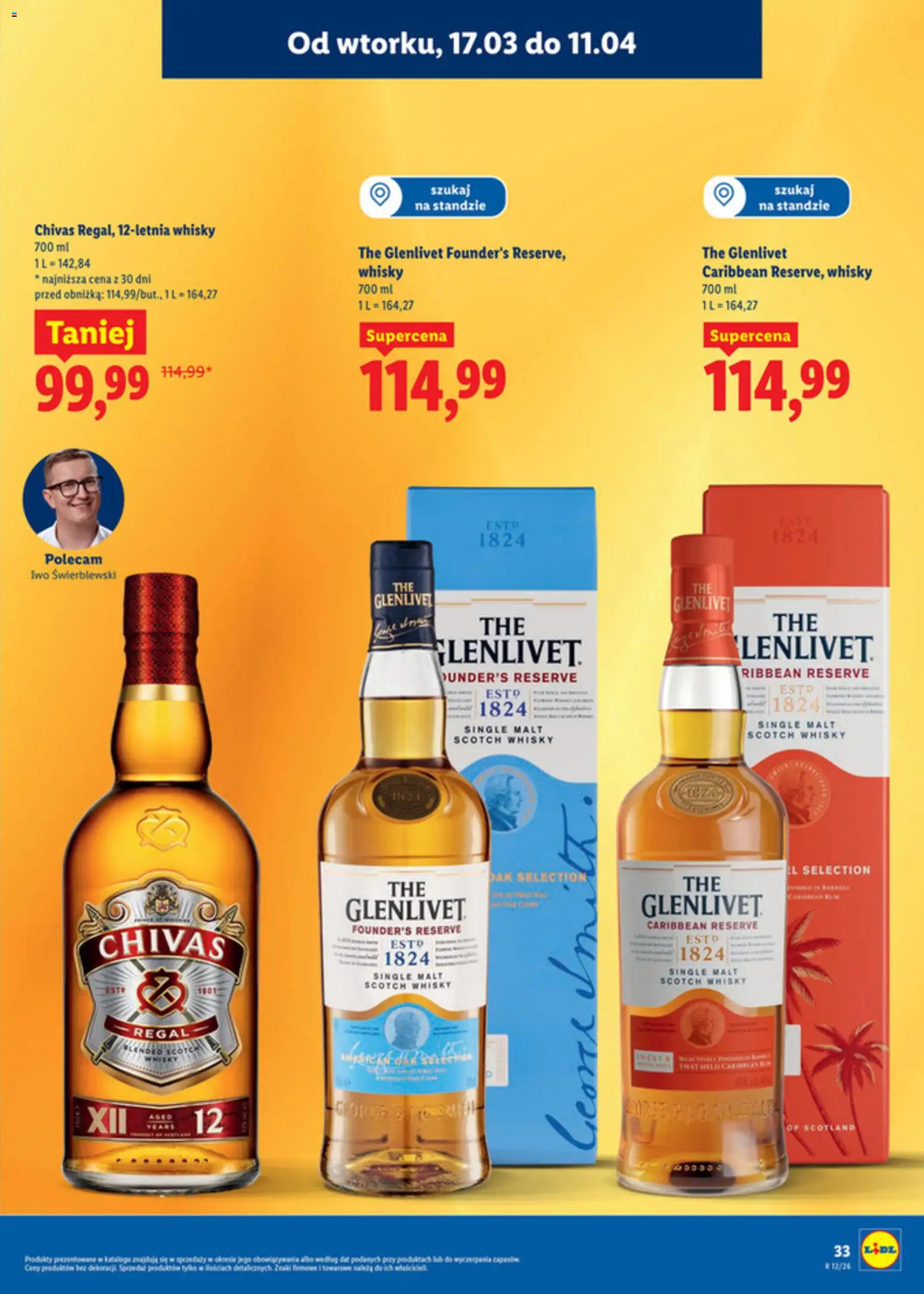Lidl Katalog alkoholi mocnych i win od 17.03.2026 | Strona: 34 | Produkty: Chivas Regal, Whisky Chivas Regal, Rum, Regał