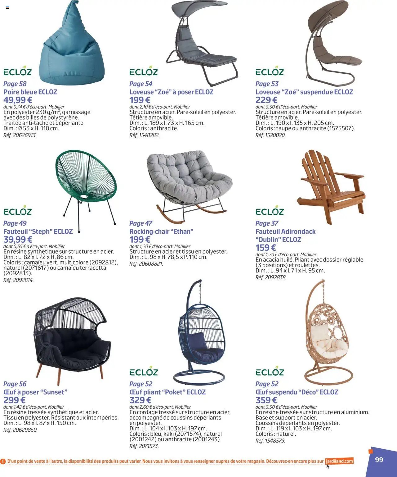  | Page: 98 | Produits: Oeuf suspendu, Base, Kaki, Fauteuil