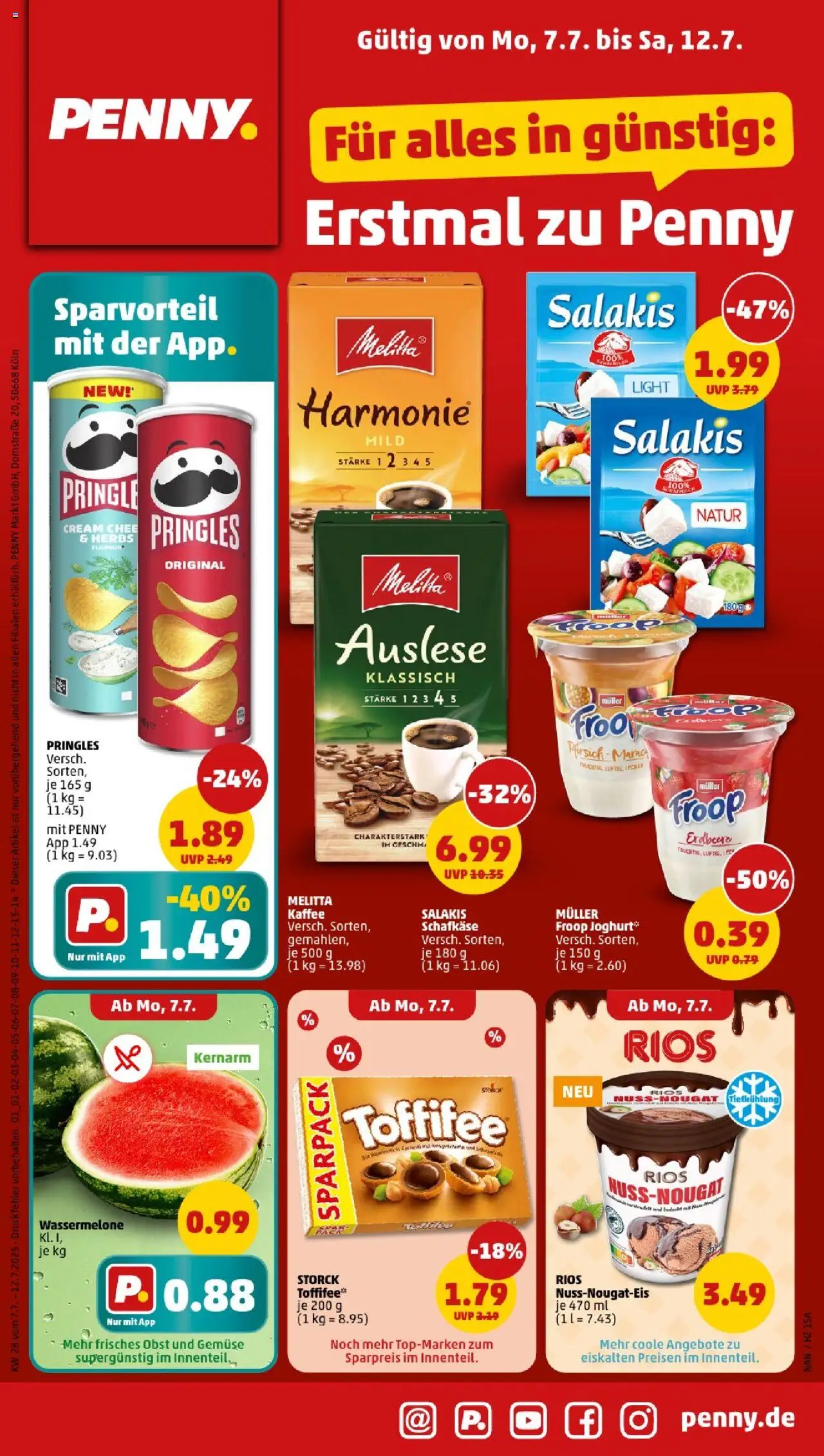 Penny - Sachsen-Anhalt - gültig ab dem 07.07.2025 | Seite: 1 | Produkte: Melitta, Wassermelone, Pringles, Chips