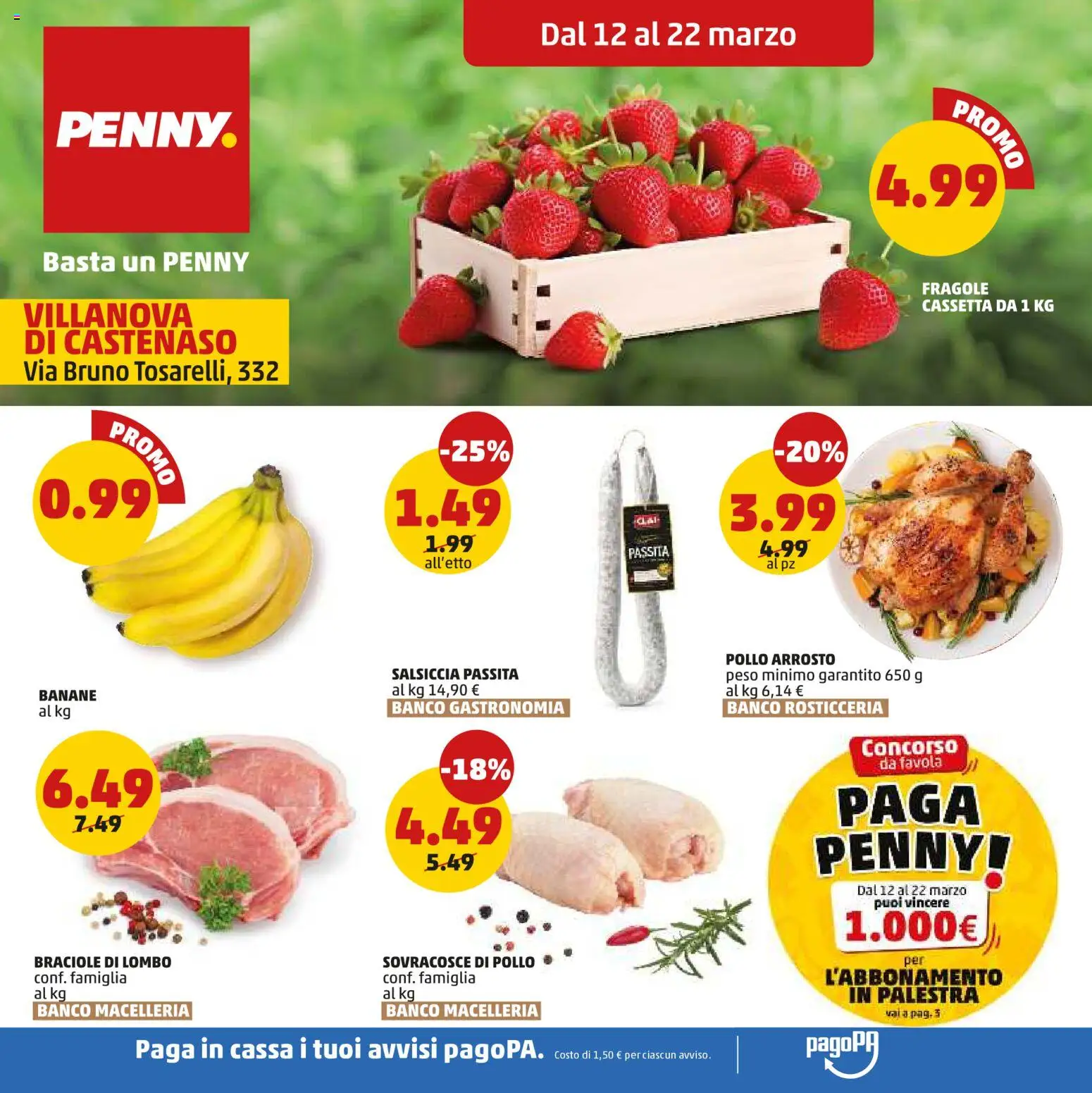 Volantino PENNY del 12.03.2026 | Pagina: 1 | Prodotti: Arrosto, Banane, Fragole, Salsiccia