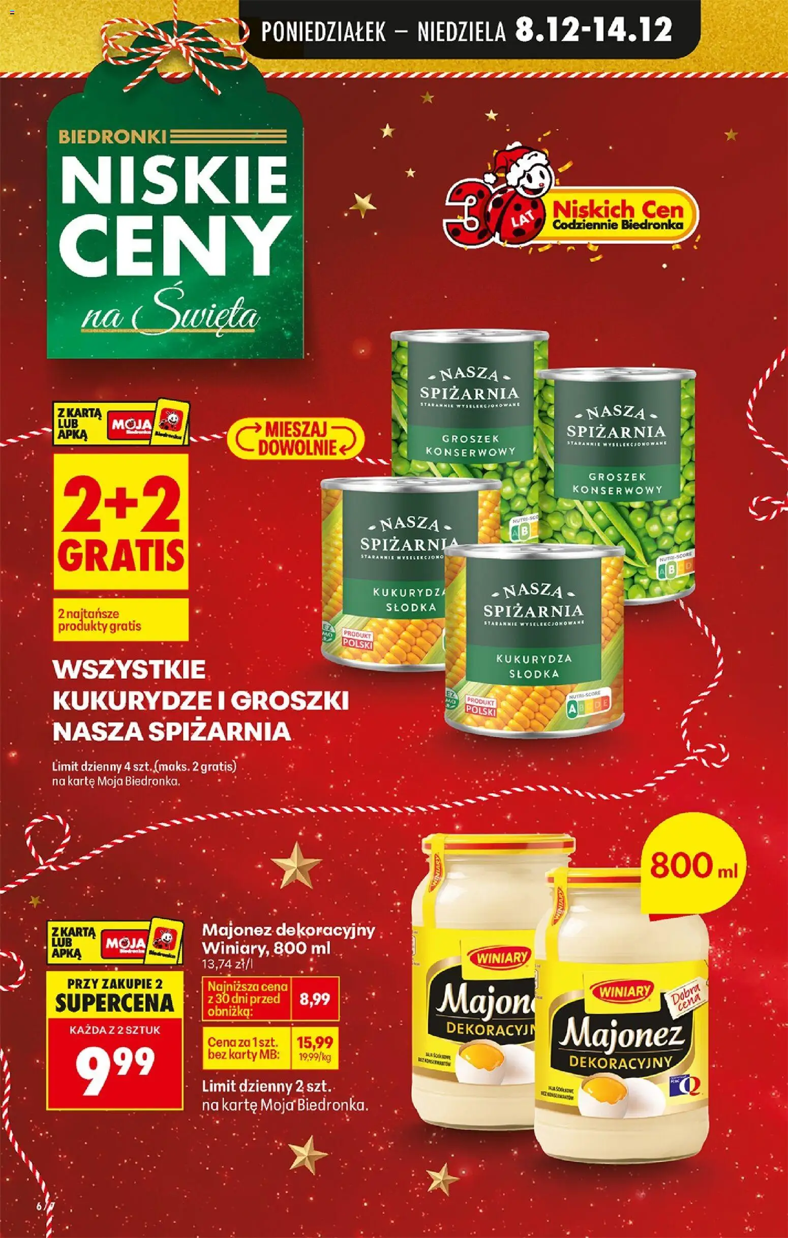 Biedronka gazetka od 08.12.2025 | Strona: 10 | Produkty: Groszek, Kukurydza słodka, Kukurydza, Majonez