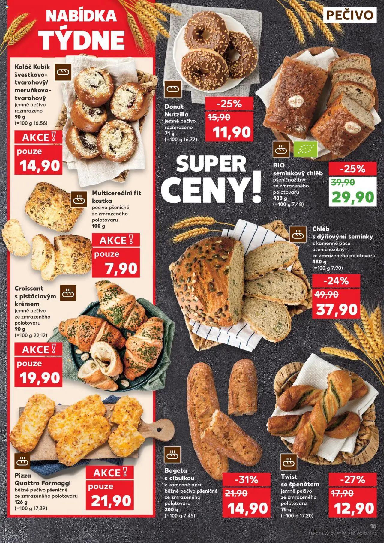 Kaufland leták od 01.10.2025 | Strana: 15 | Produkty: Donut, Pizza Quattro Formaggi, Pizza, Bageta