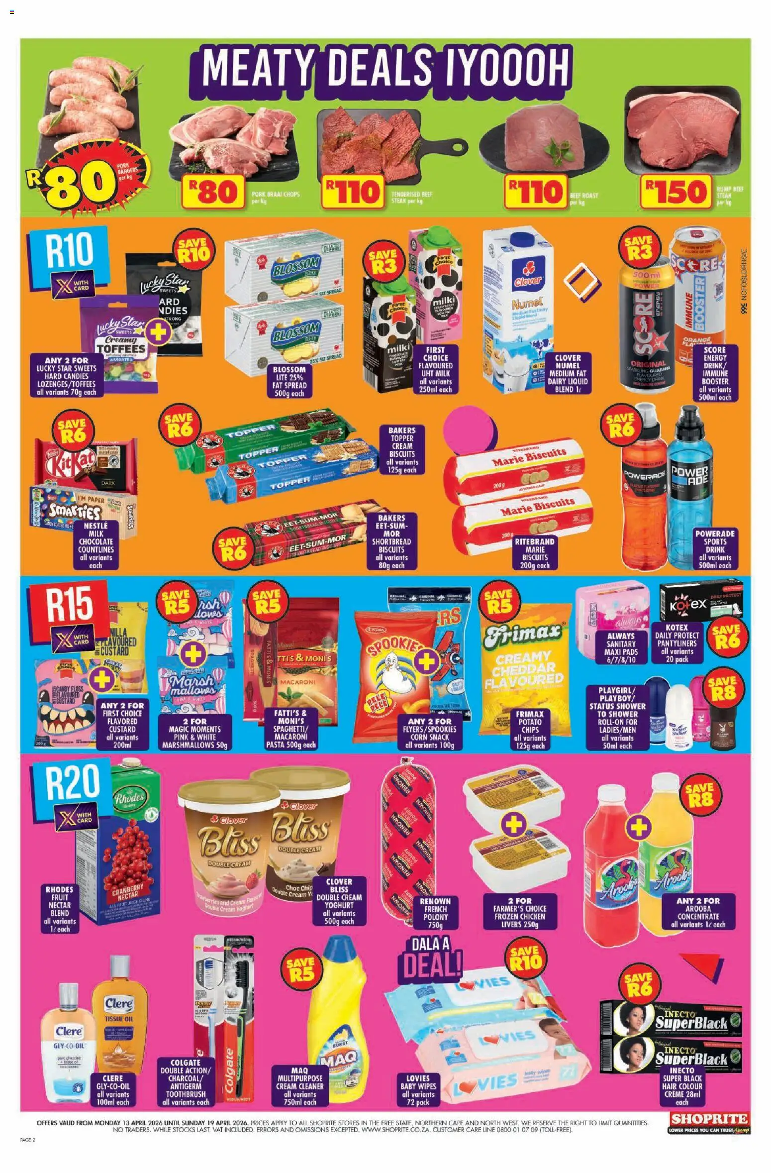 New Shoprite catalogue – valid from 13.04.2026 | Page: 2 | Products: Sweets, Corn, Custard, Juice