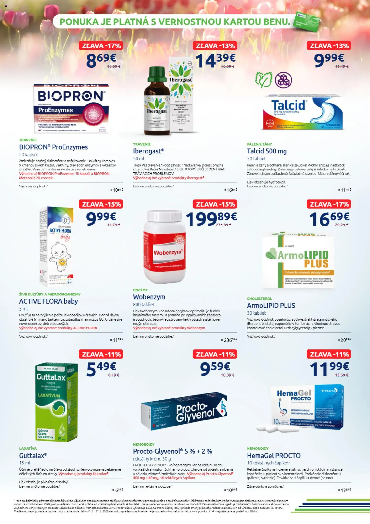 Nové BENU Lekáreň akcie – leták je platný od 01.03.2026 | Strana: 4 | Produkty: Tablet, Wobenzym, Flora