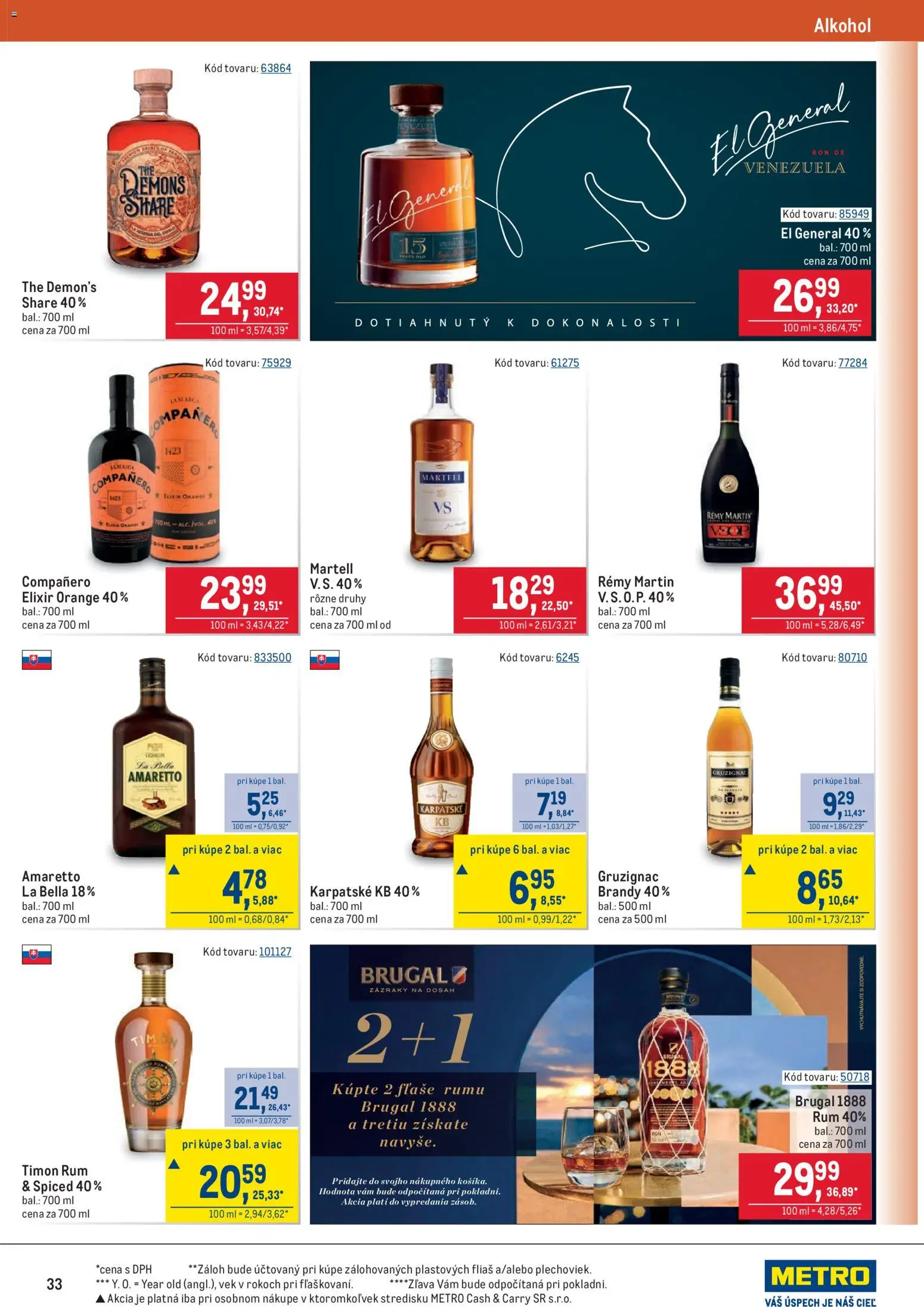 Nové Metro akcie – leták je platný od 05.11.2025 | Strana: 33 | Produkty: Brandy, Alkohol, Rum
