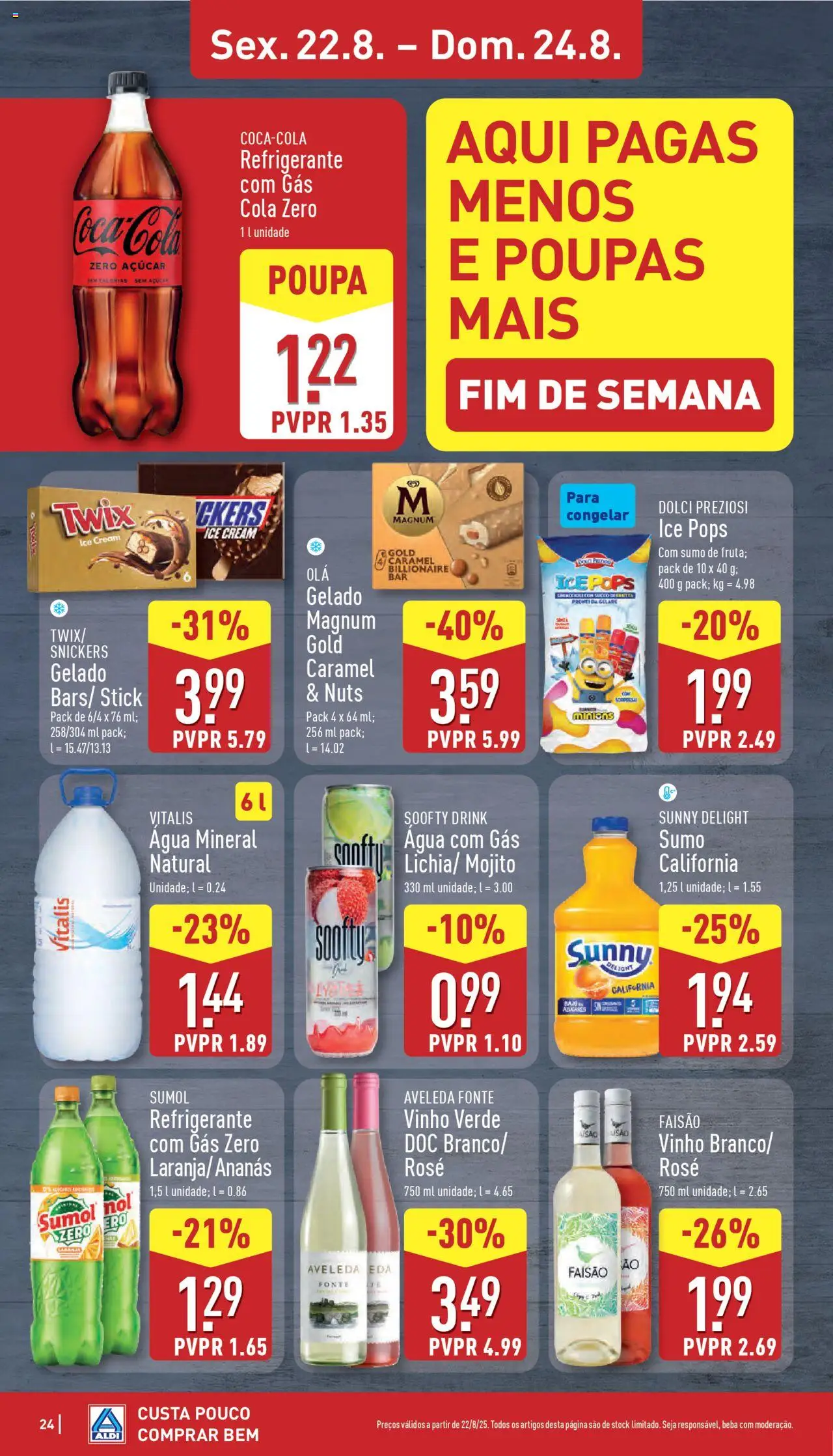 Aldi folheto │ válido de 18.08.2025 | Página: 24 | Produtos: Agua, Gelado, Sumo, Vinho