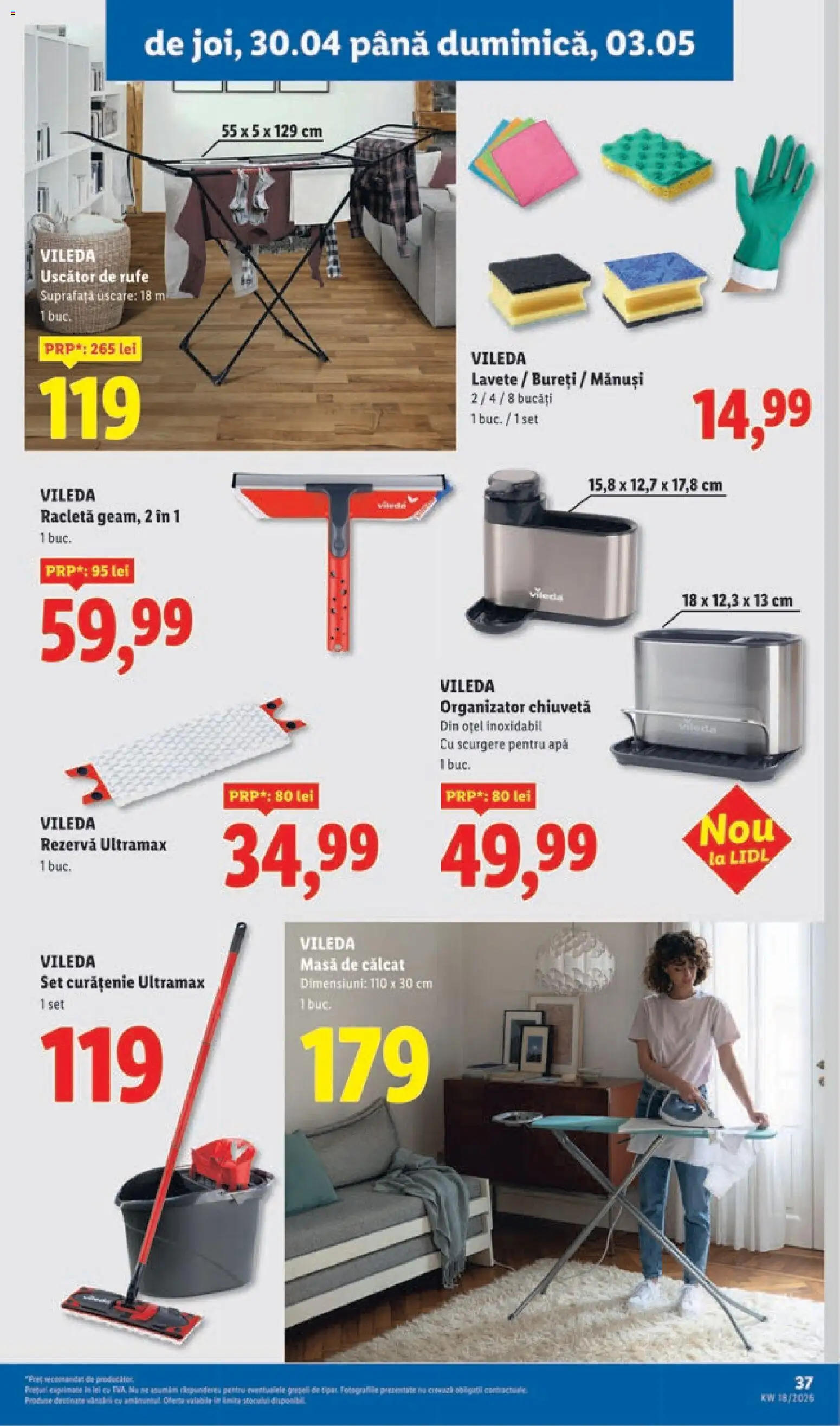 Noul catalog Lidl – valabil de la 27.04.2026 | Pagină: 37 | Produse: Mănuși, Masă, Chiuvetă, Masă de călcat