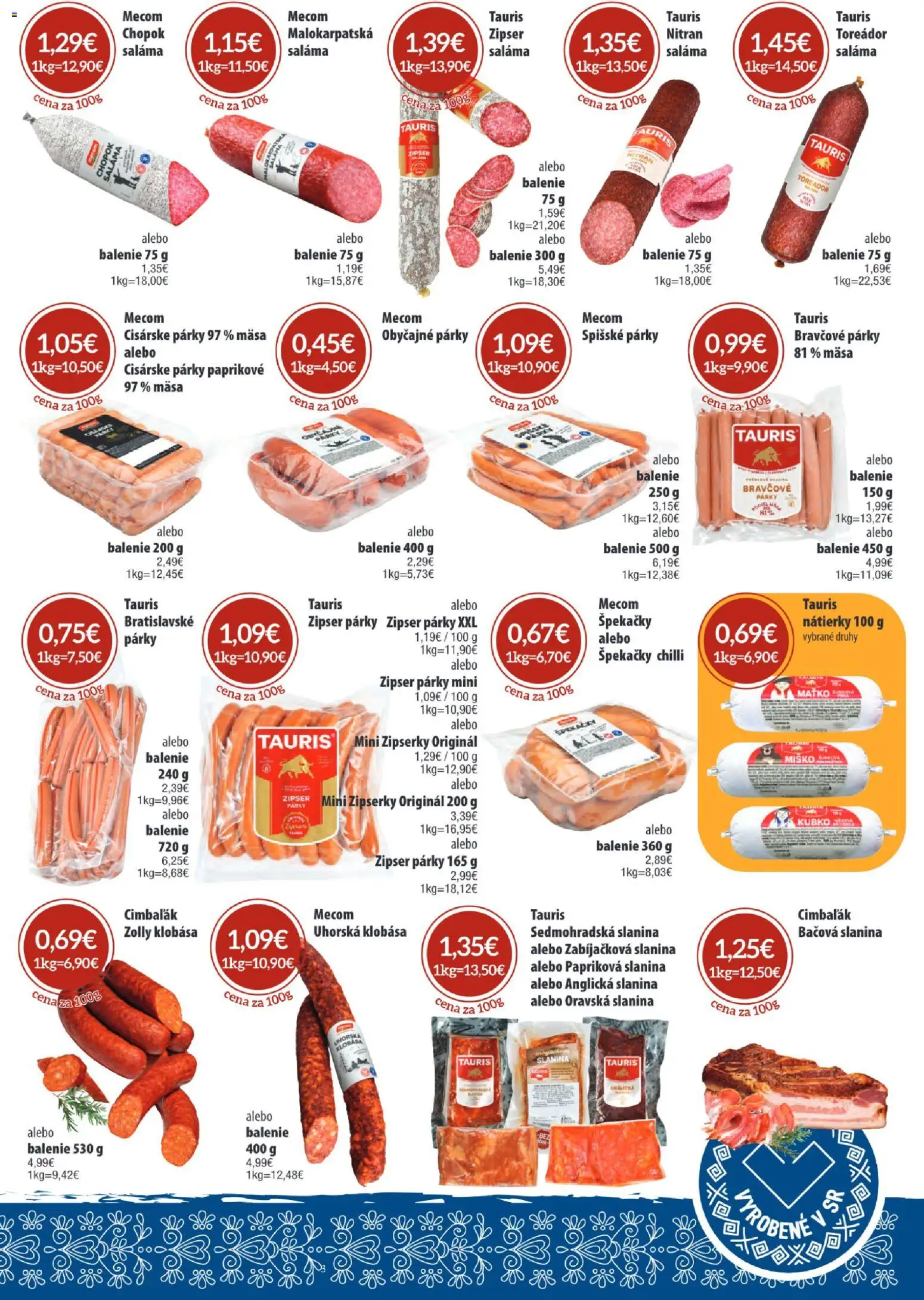 Nové Sintra akcie – leták je platný od 05.03.2026 | Strana: 3 | Produkty: Saláma, Slanina, Klobása, Párky