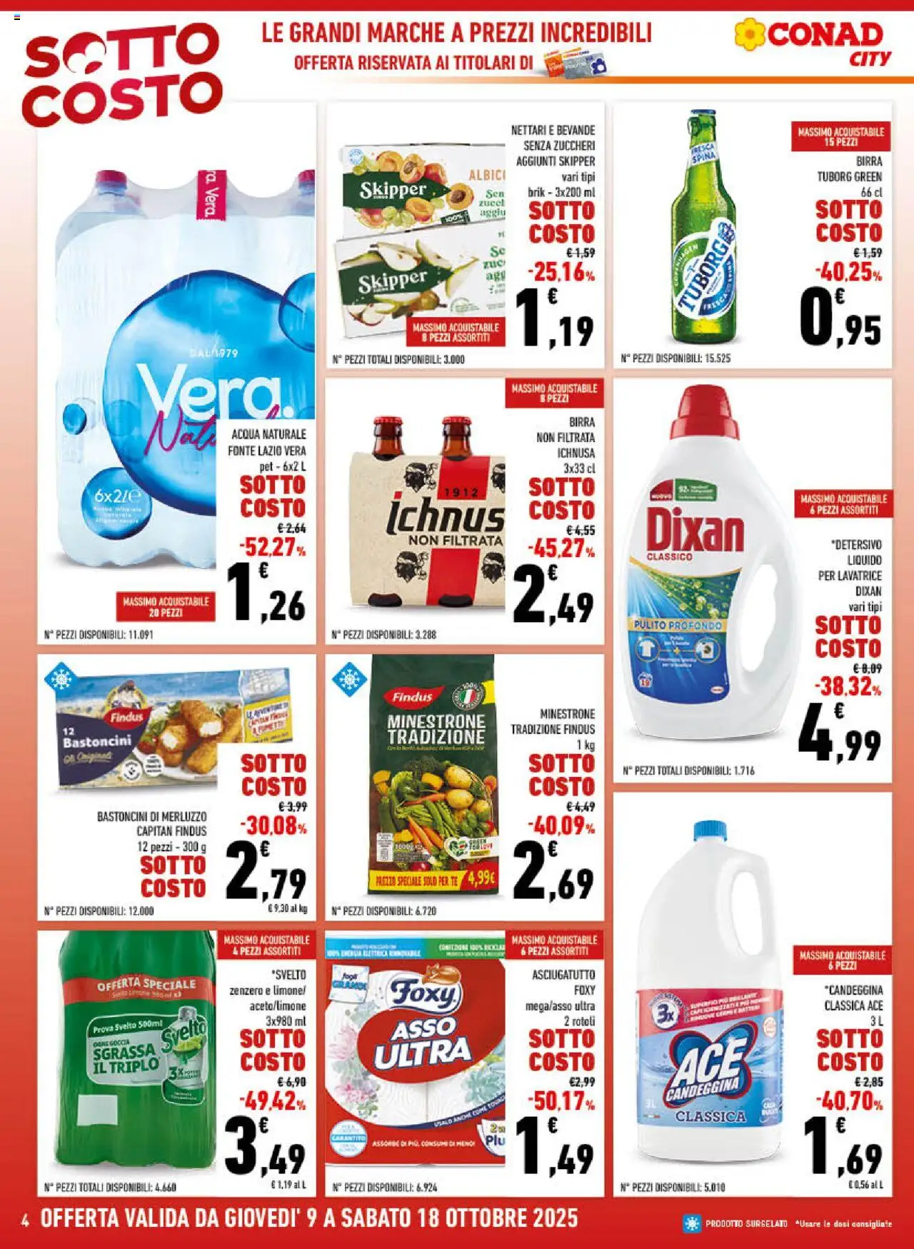 Volantino Conad del 09.10.2025 | Pagina: 4 | Prodotti: Candeggina, Acqua, Limone, Asciugatutto
