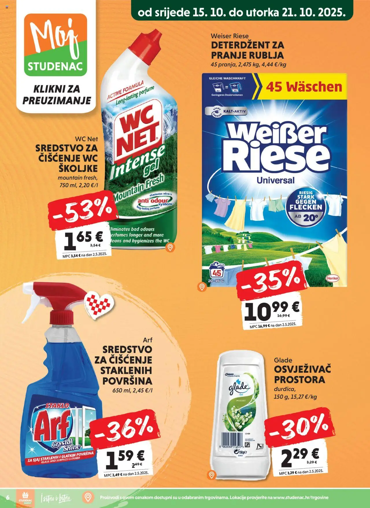 Studenac katalog | vrijedi od 15.10.2025 | Stranica: 6 | Proizvodi: Deterdžent za pranje rublja, Deterdžent, WC Net