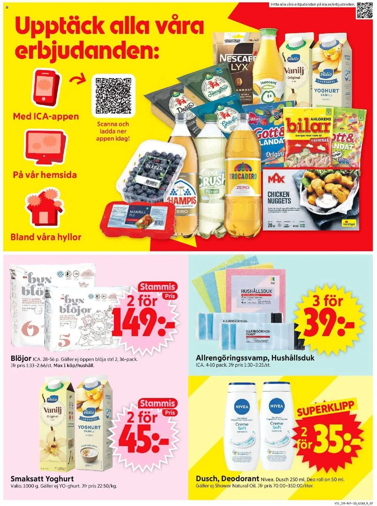 ICA Supermarket reklamblad aktuell från 28.07.2025 | Sida: 9 | Produkter: Svamp, Deodorant, Galler, Blöjor