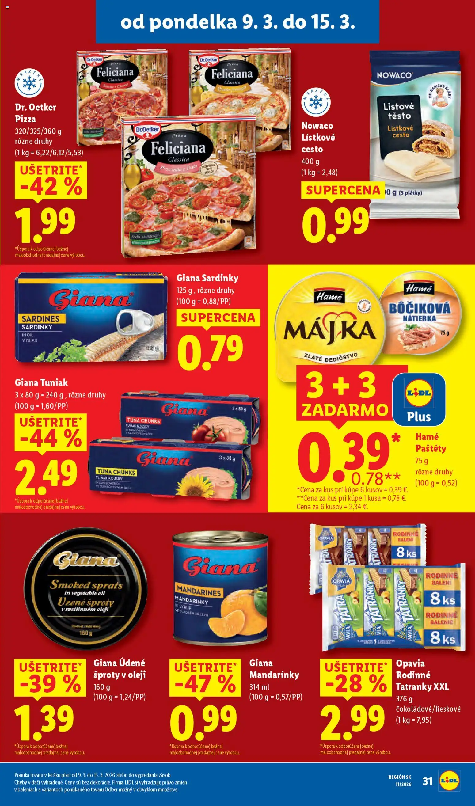 Nové Lidl akcie – leták je platný od 09.03.2026 | Strana: 35 | Produkty: Sardinky, Pizza, Lístkové cesto, Mandarinky