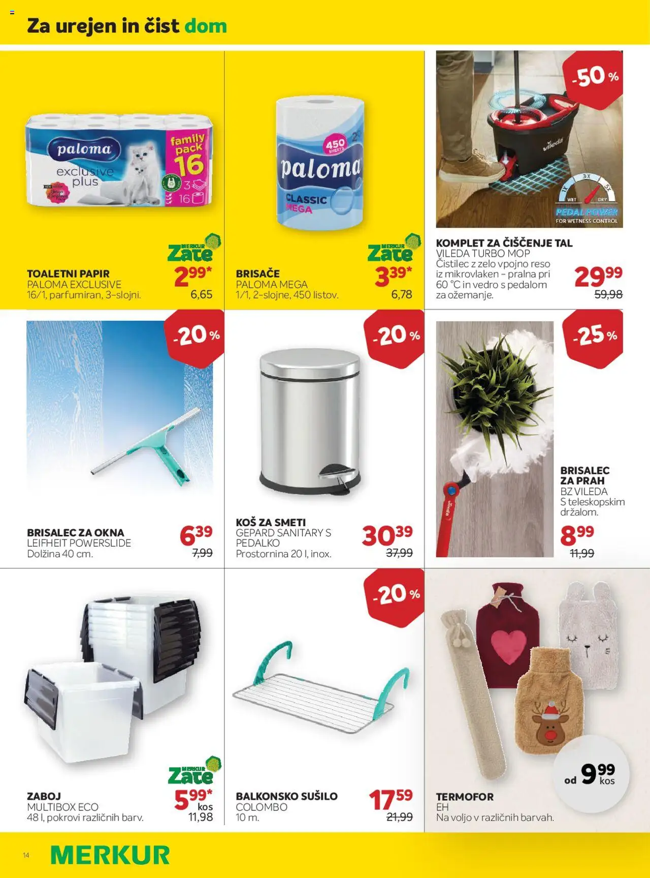 Novi Merkur katalog ponudbe – veljaven od 01.10.2025 | Stran: 14 | Izdelki: Toaletni papir, Kos, Zaboj, Vedro