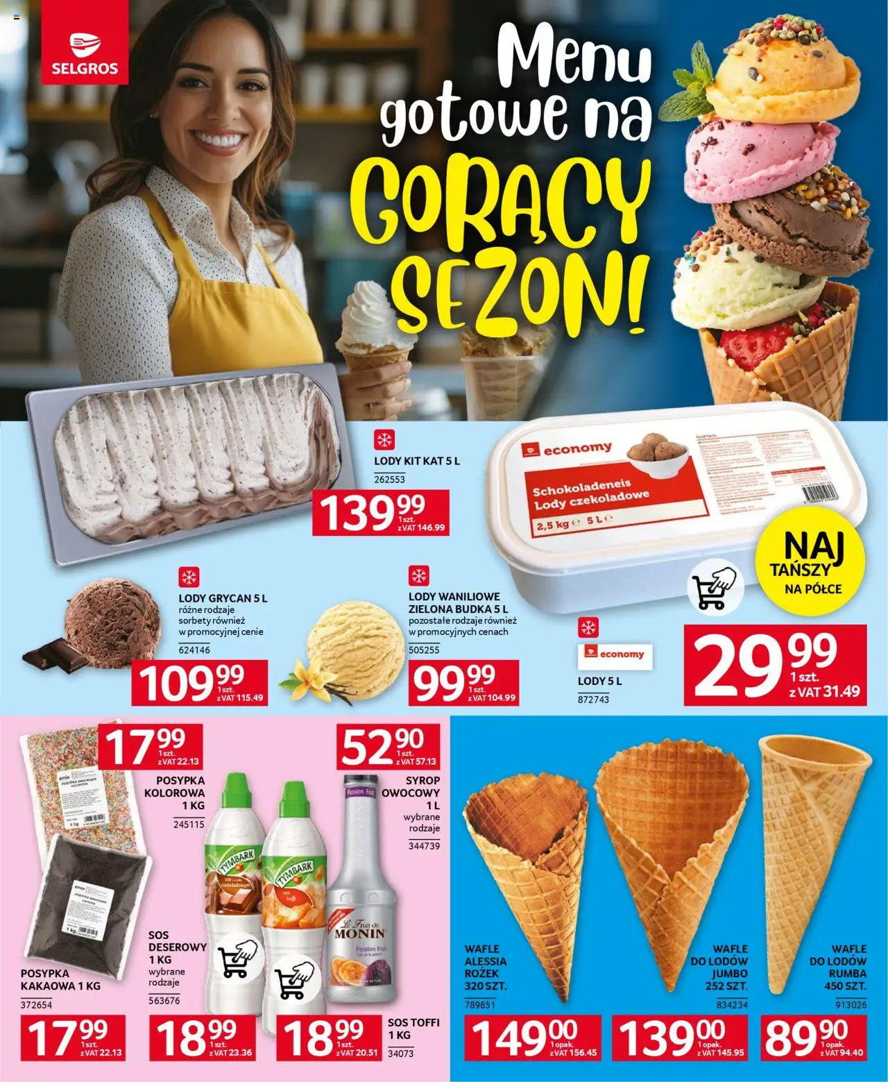 Selgros cash&carry Gazetka - Oferta dla gastronomii od 05.06.2025 | Strona: 16 | Produkty: Lody Grycan, Lody waniliowe, Lody, Sos