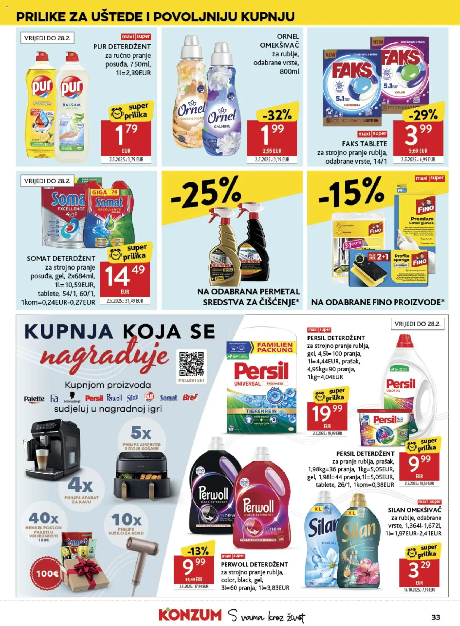 Konzum katalog | vrijedi od 28.01.2026 | Stranica: 33 | Proizvodi: Sušilo za kosu, Faks, Somat, Perwoll
