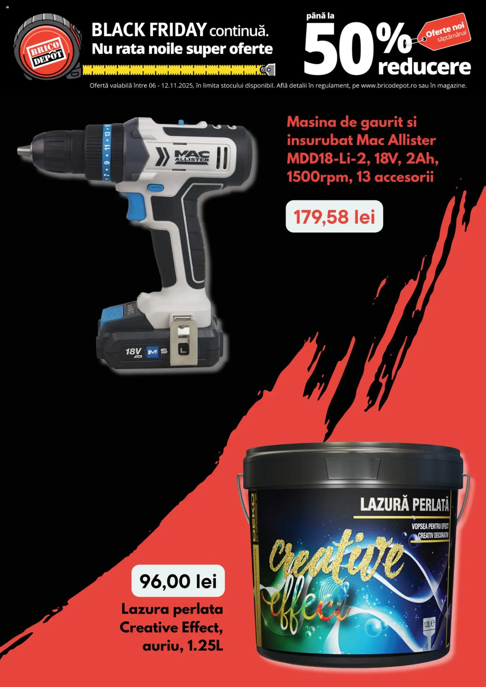 Noul catalog Brico Depot – valabil de la 06.11.2025 | Pagină: 7 | Produse: Mașină de găurit, Vopsea, Rață, Lazură