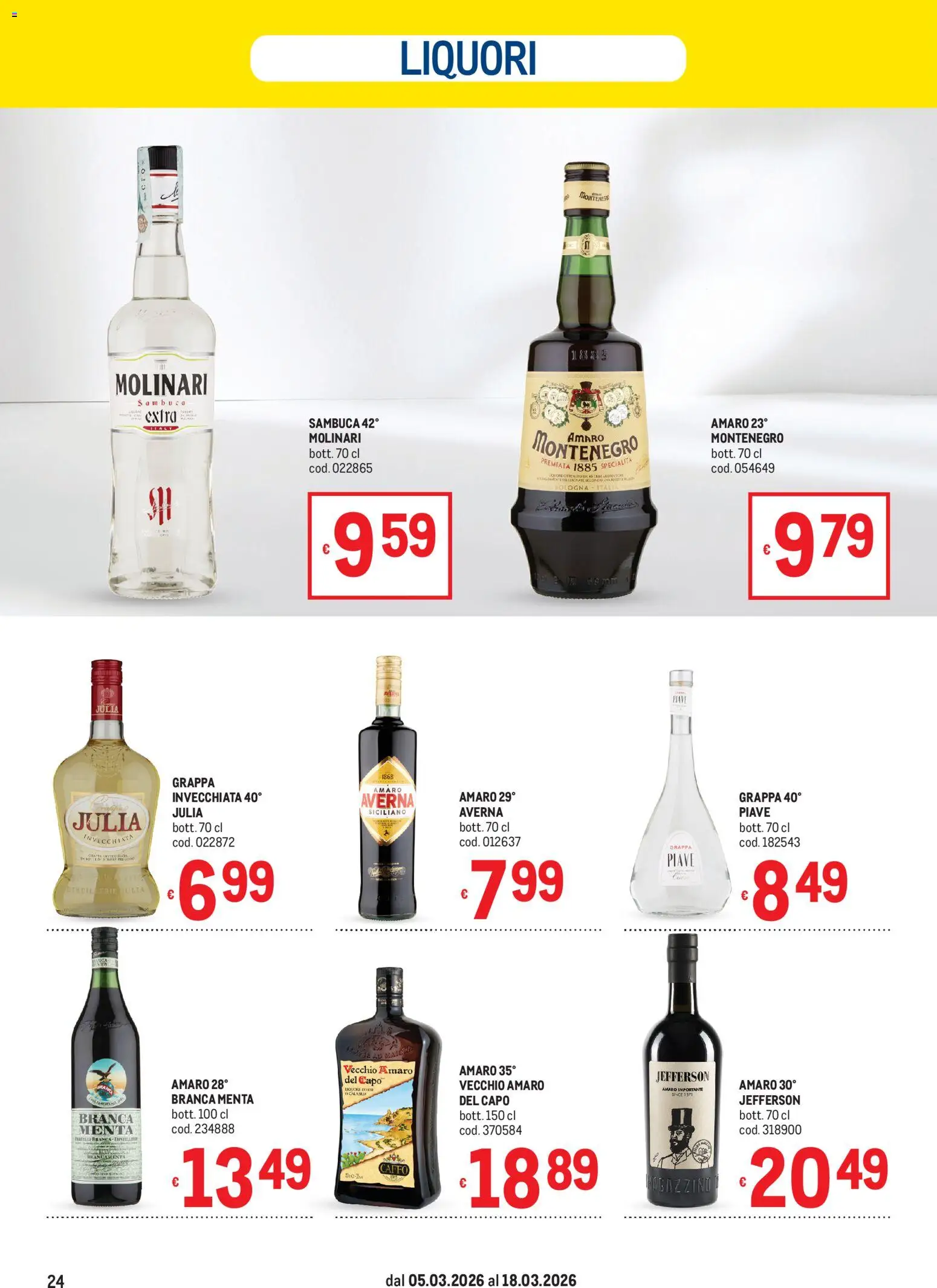 Volantino Metro del 05.03.2026 | Pagina: 24 | Prodotti: Menta, Grappa, Amaro