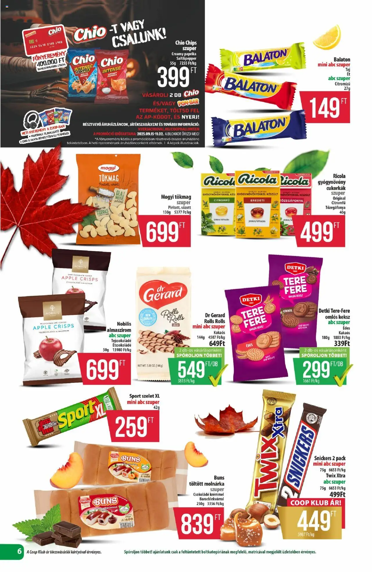 COOP akciós ujság - amely érvényes a következő dátumtól: 16.10.2025 | Oldal: 6 | Termékek: Chips, Fejhallgató, Tejcsokoládé, Kés