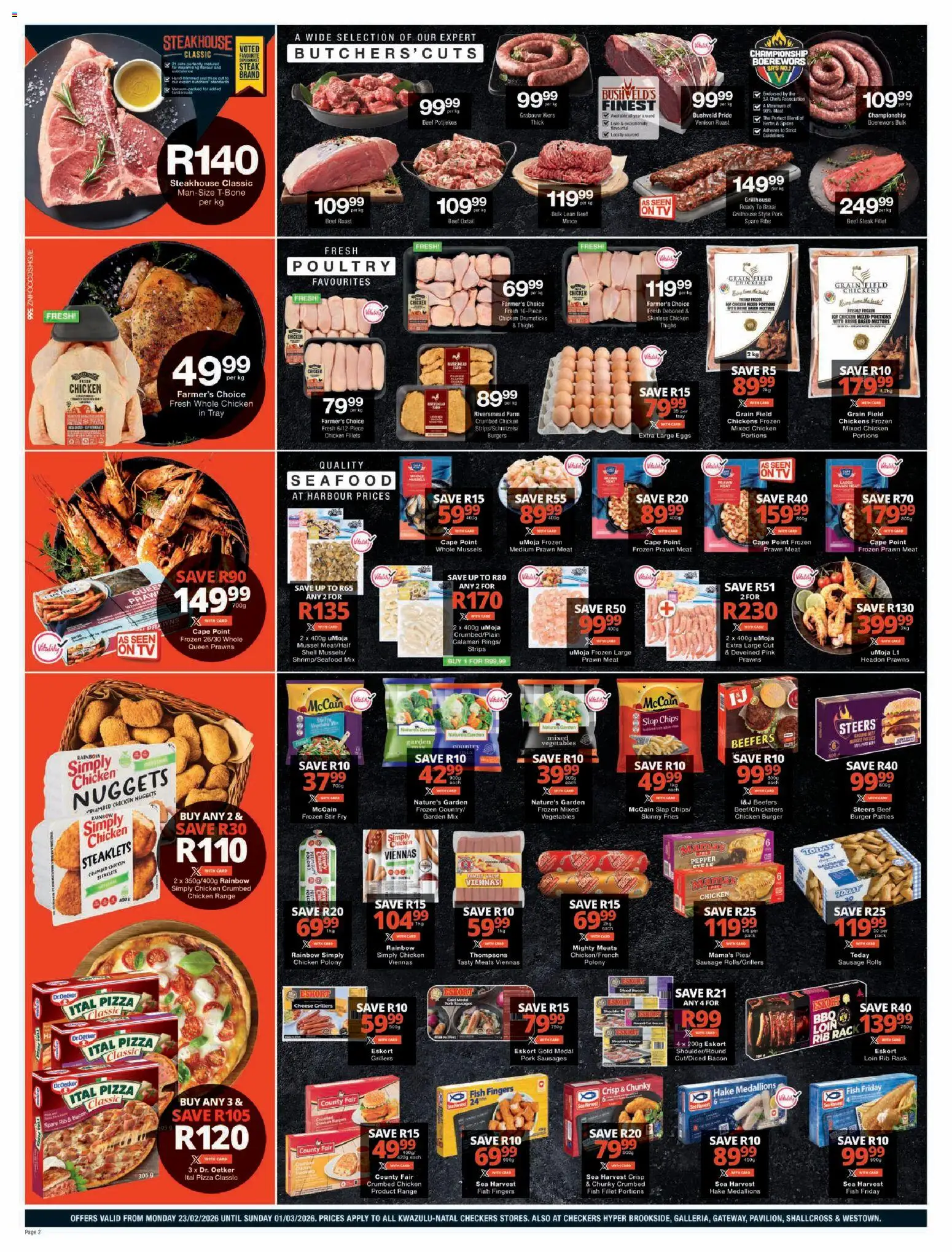 New Checkers catalogue – valid from 23.02.2026 | Page: 2 | Products: Cheese, Pizza, Pepper, Seafood