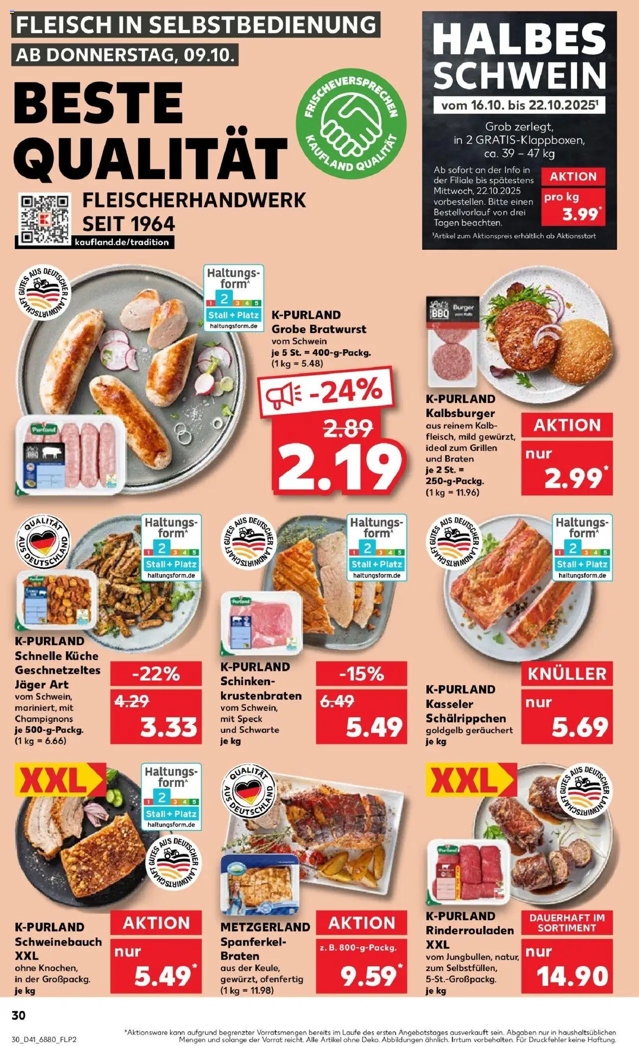 Kaufland prospekt Neunkirchen	 – gültig ab 13.10.2025 | Seite: 30 | Produkte: Bratwurst, Küche, Burger, Schinken