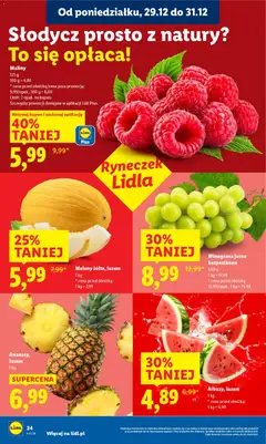 Pogląd oferty "Lidl Gazetka" - ważna od 29.12.2025 | Strona: 24 | Produkty: Winogrona, Melon, Maliny