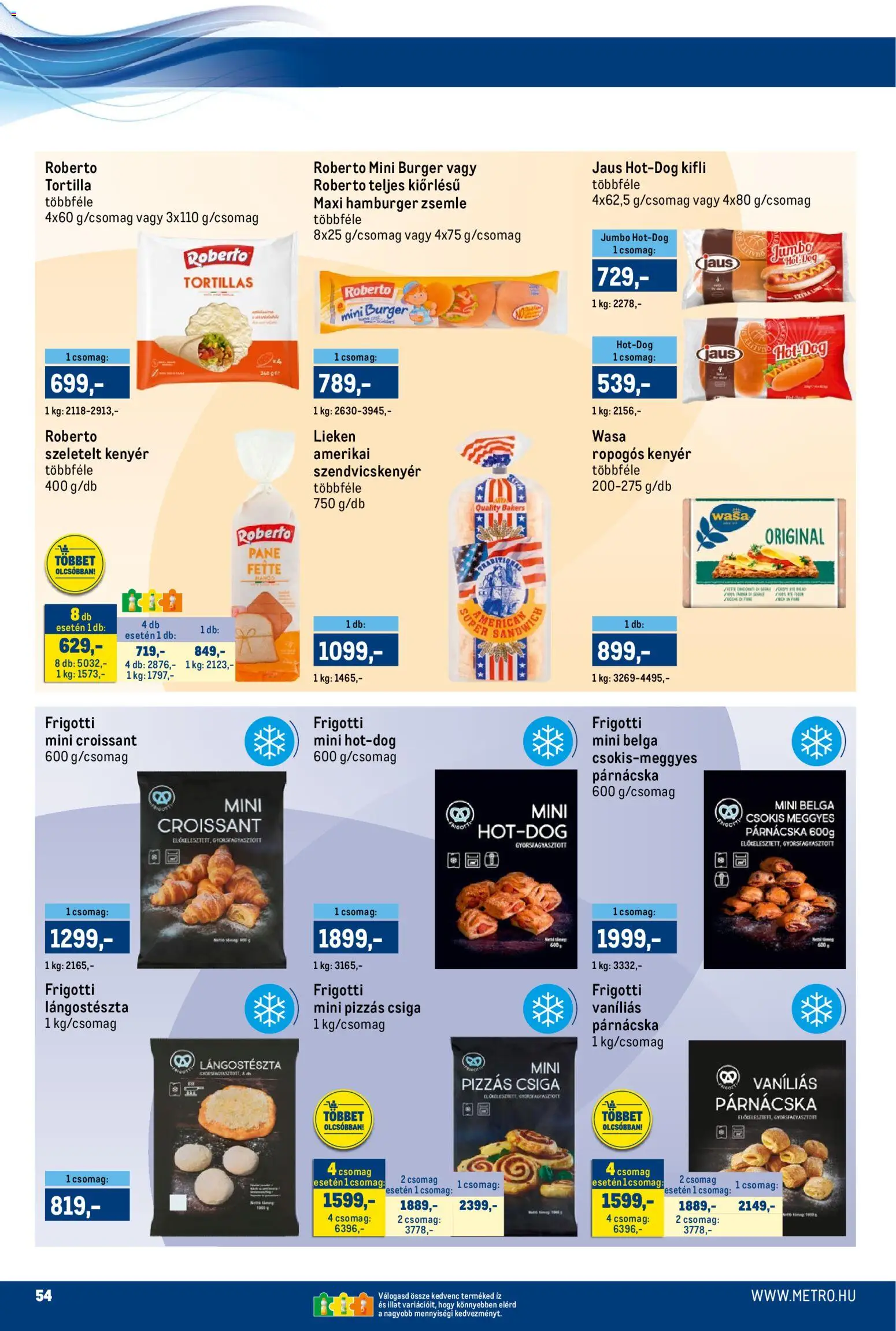 Metro akciós ujság - amely érvényes a következő dátumtól: 15.11.2025 | Oldal: 54 | Termékek: Croissant, Hamburger, Szendvicskenyér, Kenyér