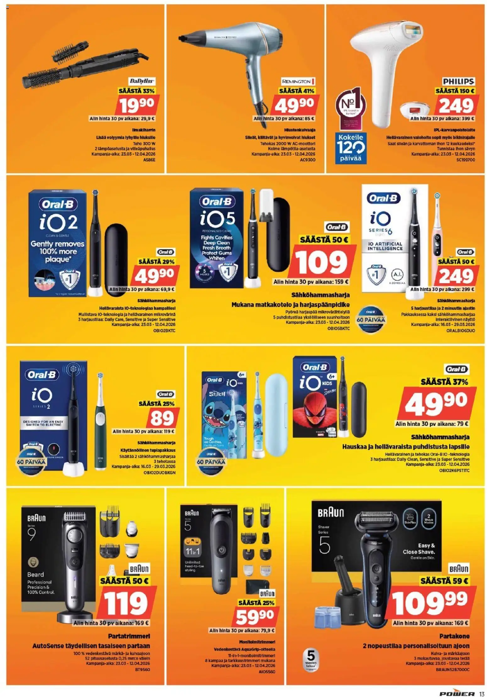 Power tarjoukset – voimassa 23.03.2026 alkaen | Sivu: 14 | Tuotteet: Sähköhammasharja, Partakone, Näyttö