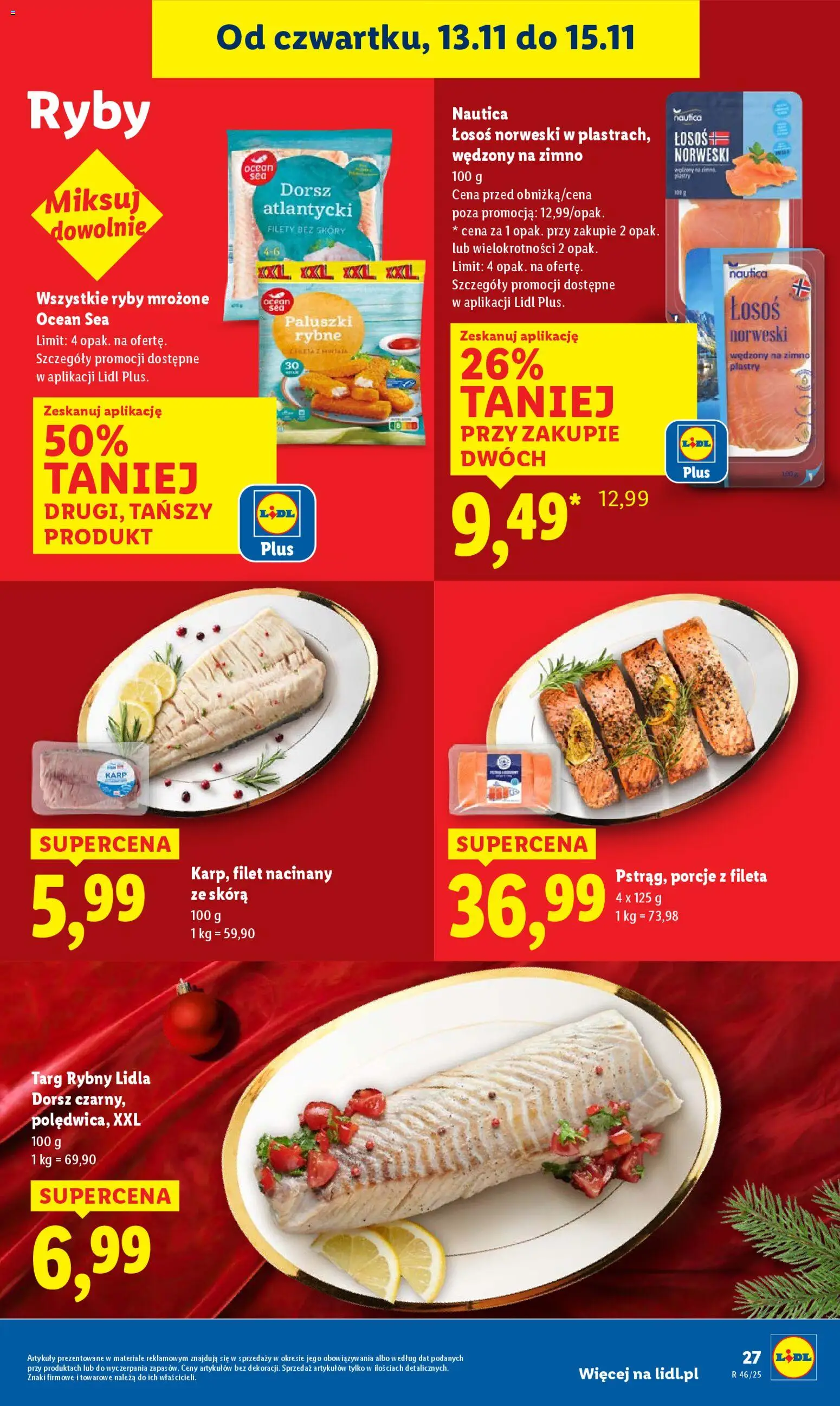 Lidl Gazetka od 13.11.2025 | Strona: 27 | Produkty: Karp, Łosoś, Paluszki, Ryby