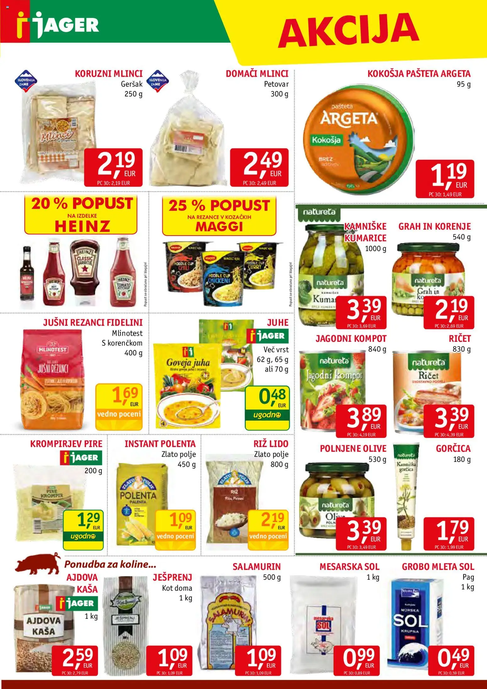 Novi Jager katalog ponudbe – veljaven od 05.11.2025 | Stran: 9 | Izdelki: Rezanci, Pašteta, Top doble cara, Sol