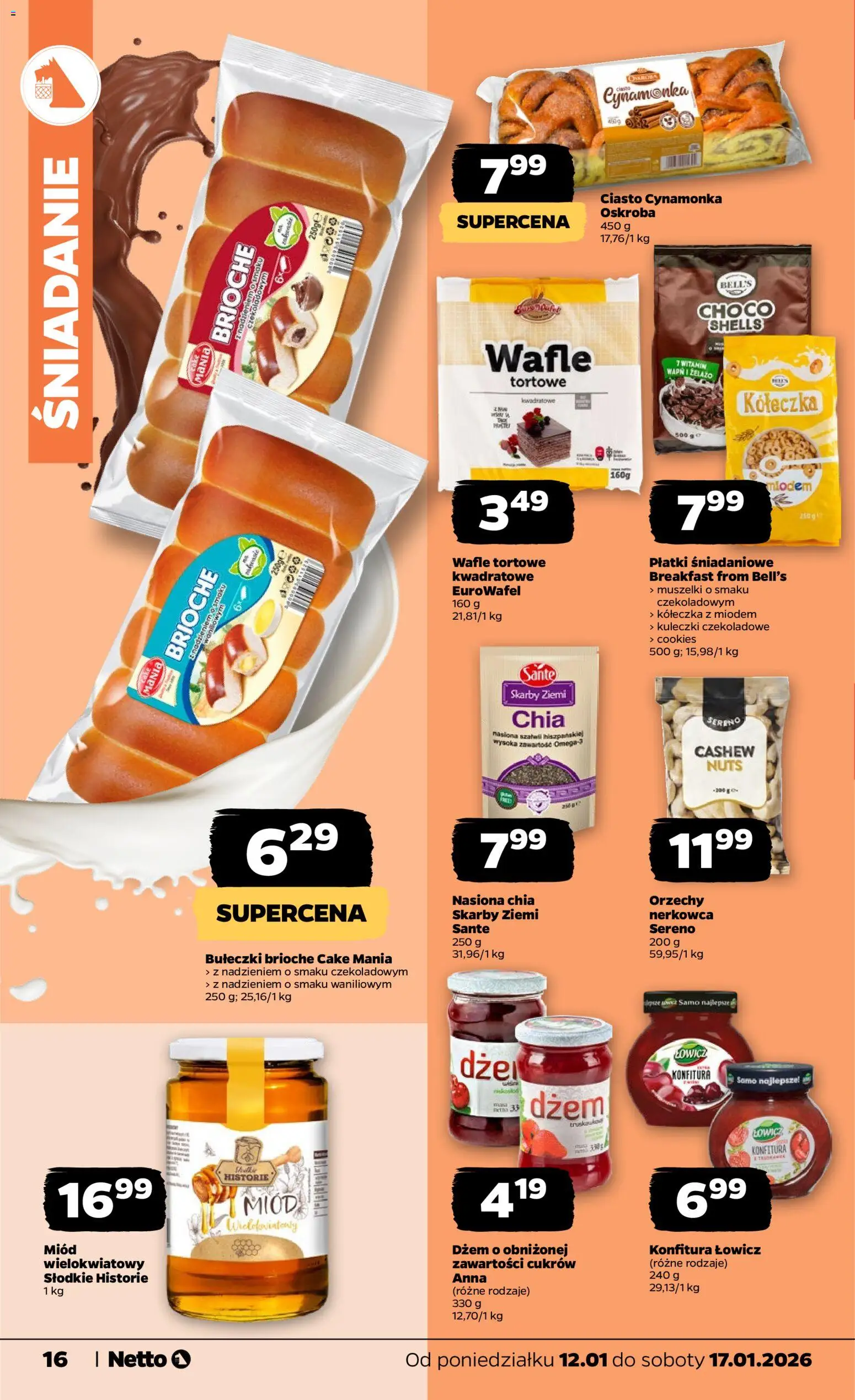 Netto gazetka - Spożywcza od 12.01.2026 | Strona: 16 | Produkty: Miód, Ciasto, Żelazo, Nasiona chia