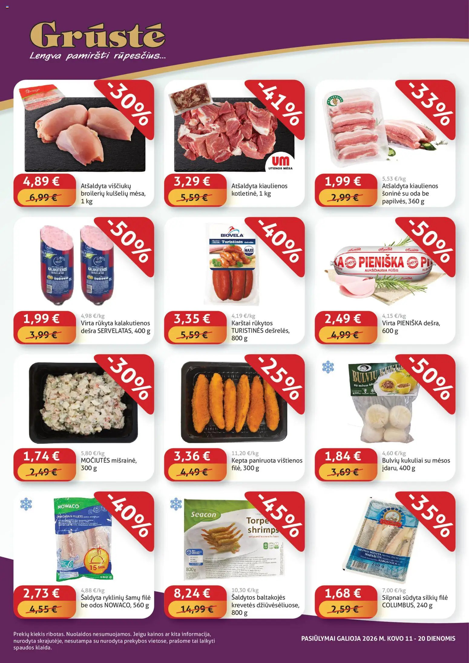 GRUSTE akcijos nuo 11.03.2026 | Puslapis: 2 | Prekių: Vištienos, Kiaulienos, Dešra